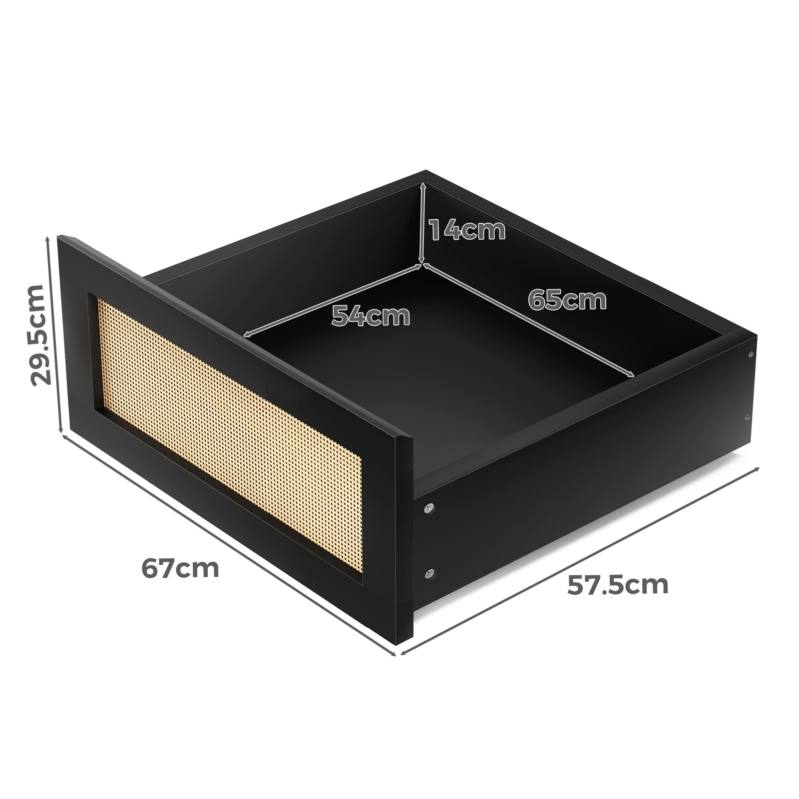 3 Alfordson Wooden Bed Frame Double Size Rattan Bed Base with Storage Drawer - Black, 3 of 10