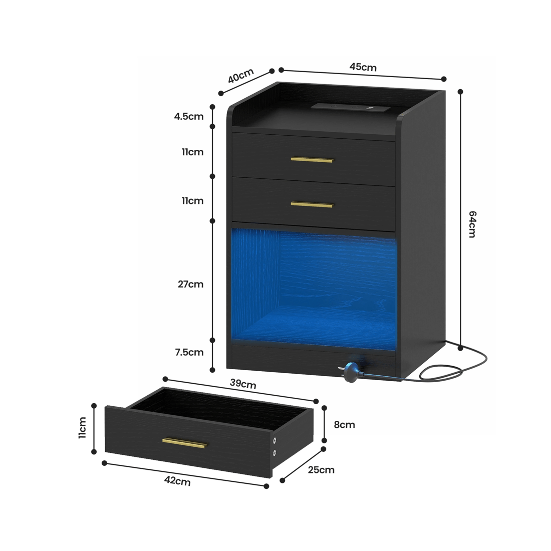 2 Advwin LED Bedside Table with Charging Station 2 Drawers Nightstand - Black, 2 of 7