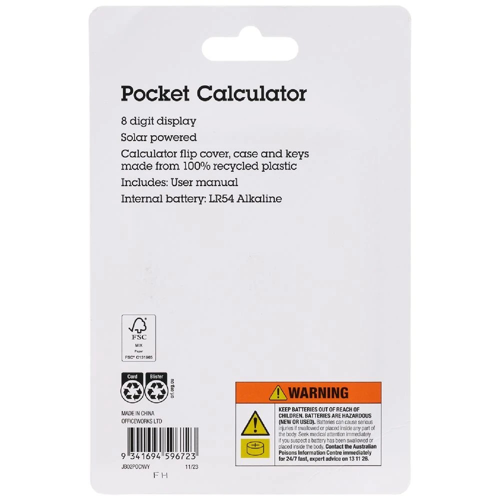 2 J.Burrows Pocket 8 Digit Calculator Navy, 2 of 5