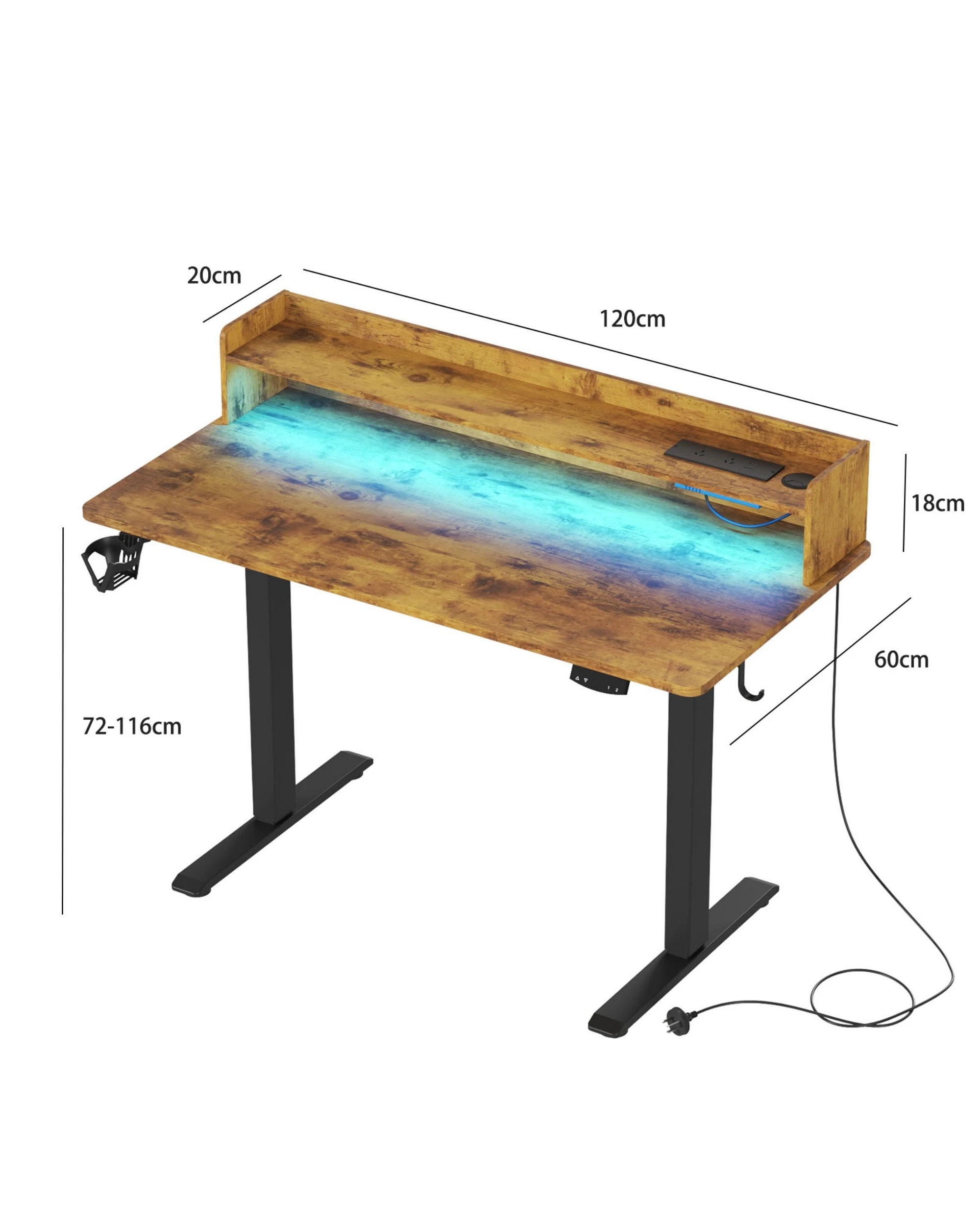 2 Advwin Led Rgb Light Electric Standing Desk With Power Outlets & Monitor Stand 120cm
 - Brown, 2 of 8