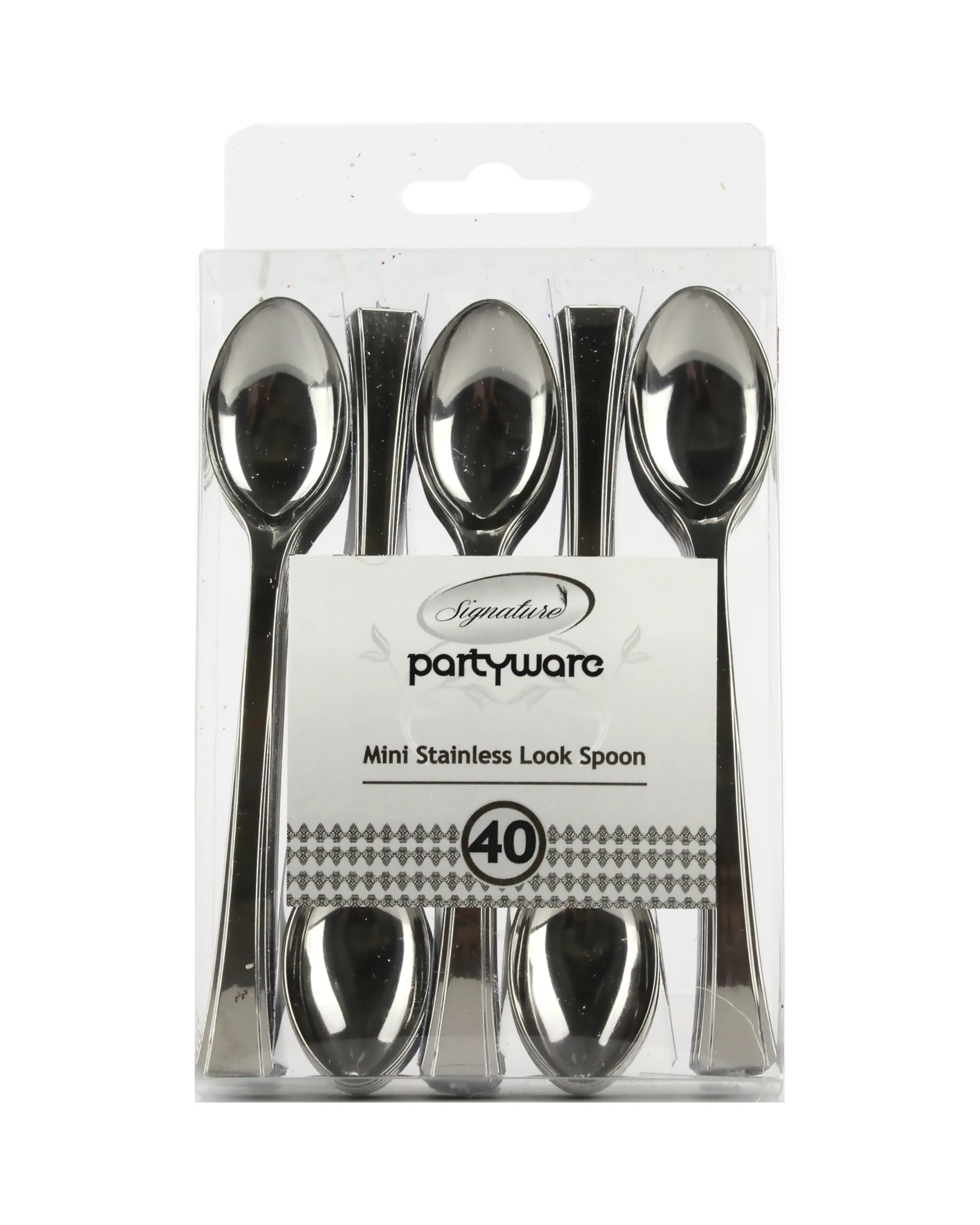 1 Partyware Stainless Steel Look Plastic Mini Cocktail Spoons Pack of 40 - Silver, 1 of 1