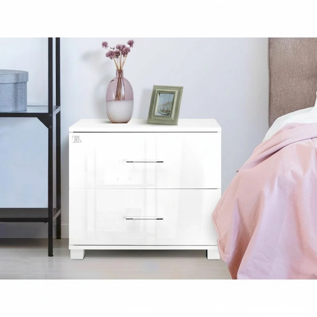 5 Artiss Bedside Table 2 Drawers High Gloss - White, 5 of 10