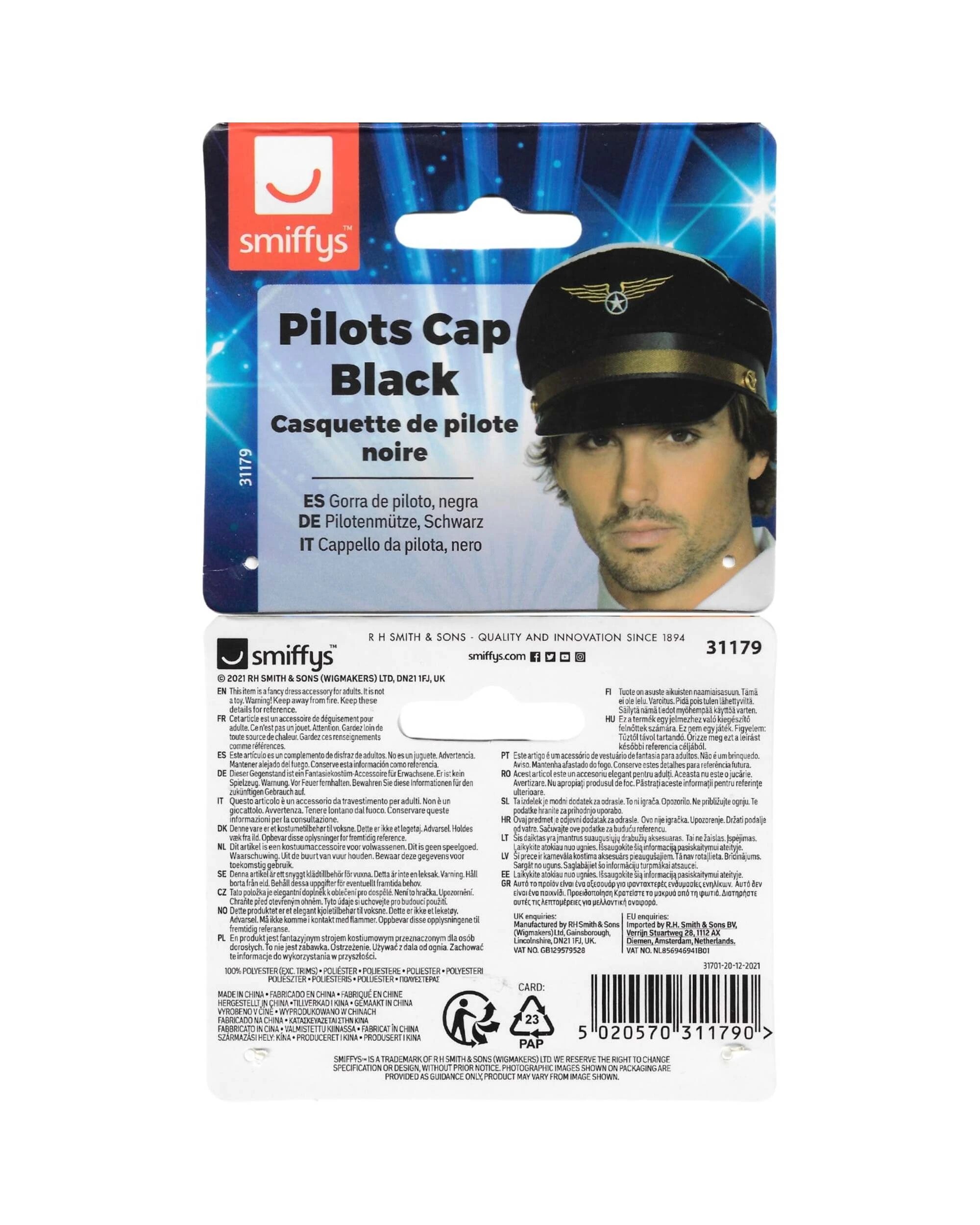 2 Smiffys Adult Pilot Hat - One Size - Black, 2 of 2