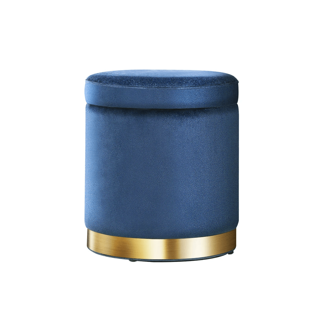 1 Artiss Ottoman Storage Foot Stool Round Velvet - Blue, 1 of 6