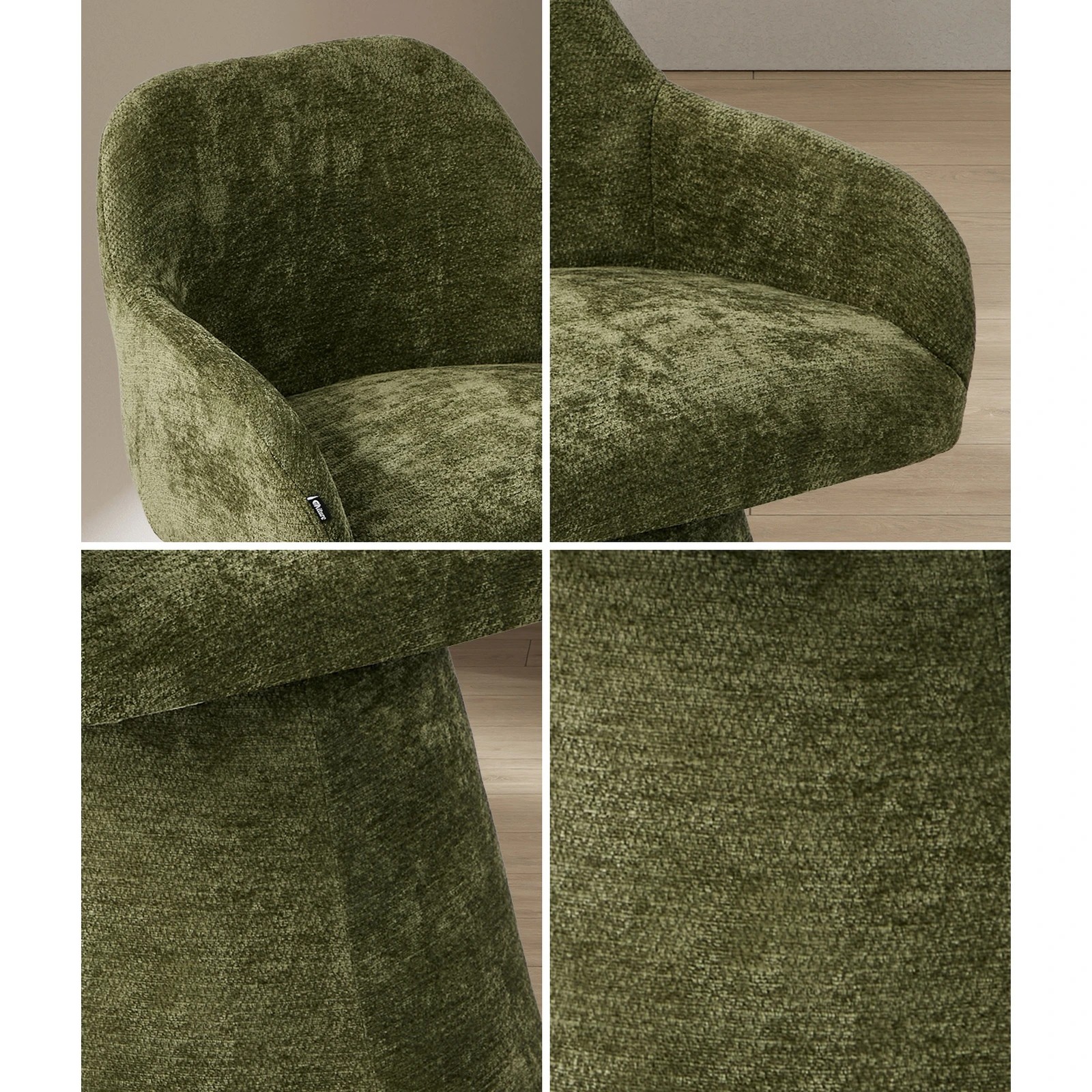5 Oikiture Dining Chair Swivel Armchair Lounge Accent Chairs Chenille - Green, 5 of 9