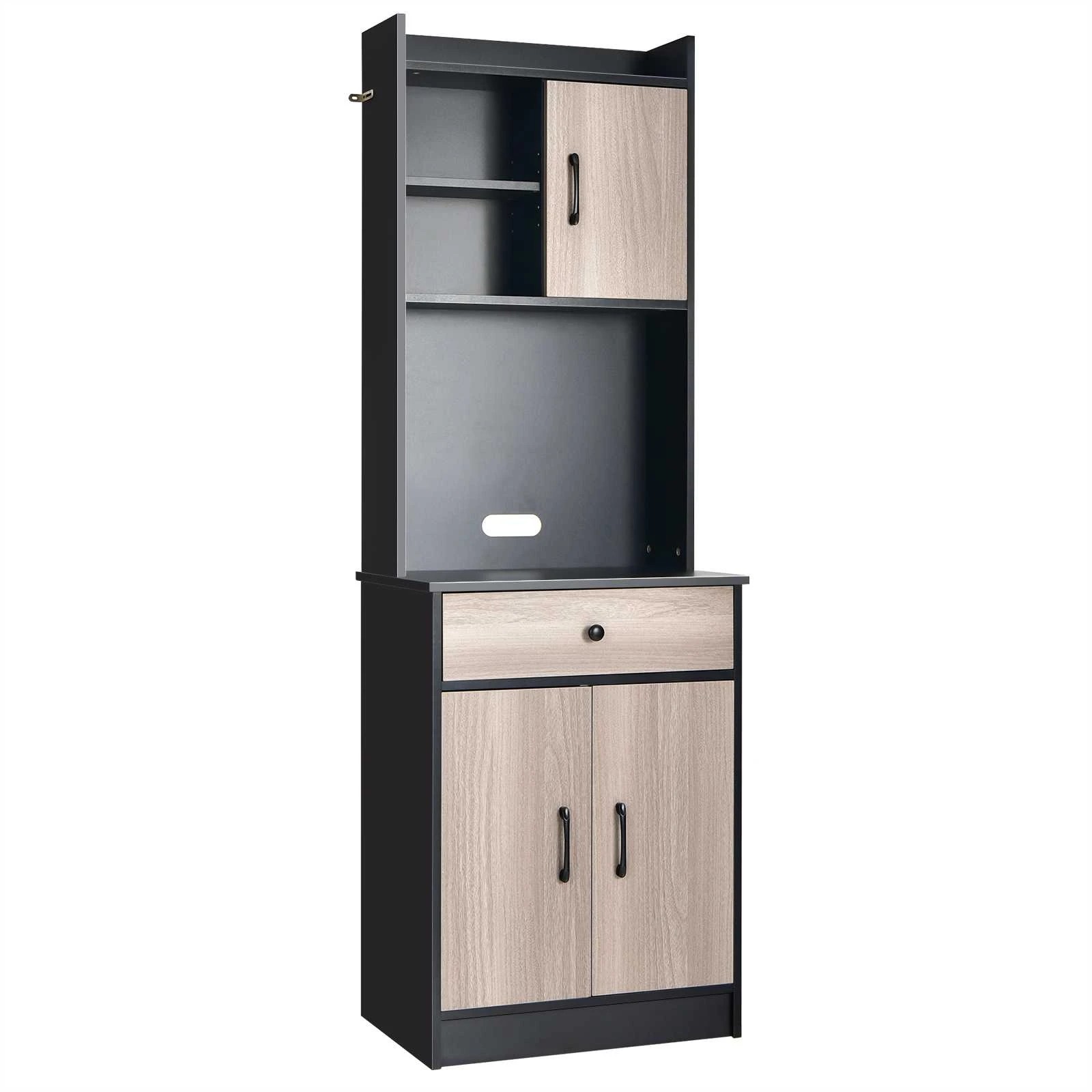 1 Costway 2 Door Tall Cupboard Pantry Cabinet Adjustable Shelves - Black, 1 of 1