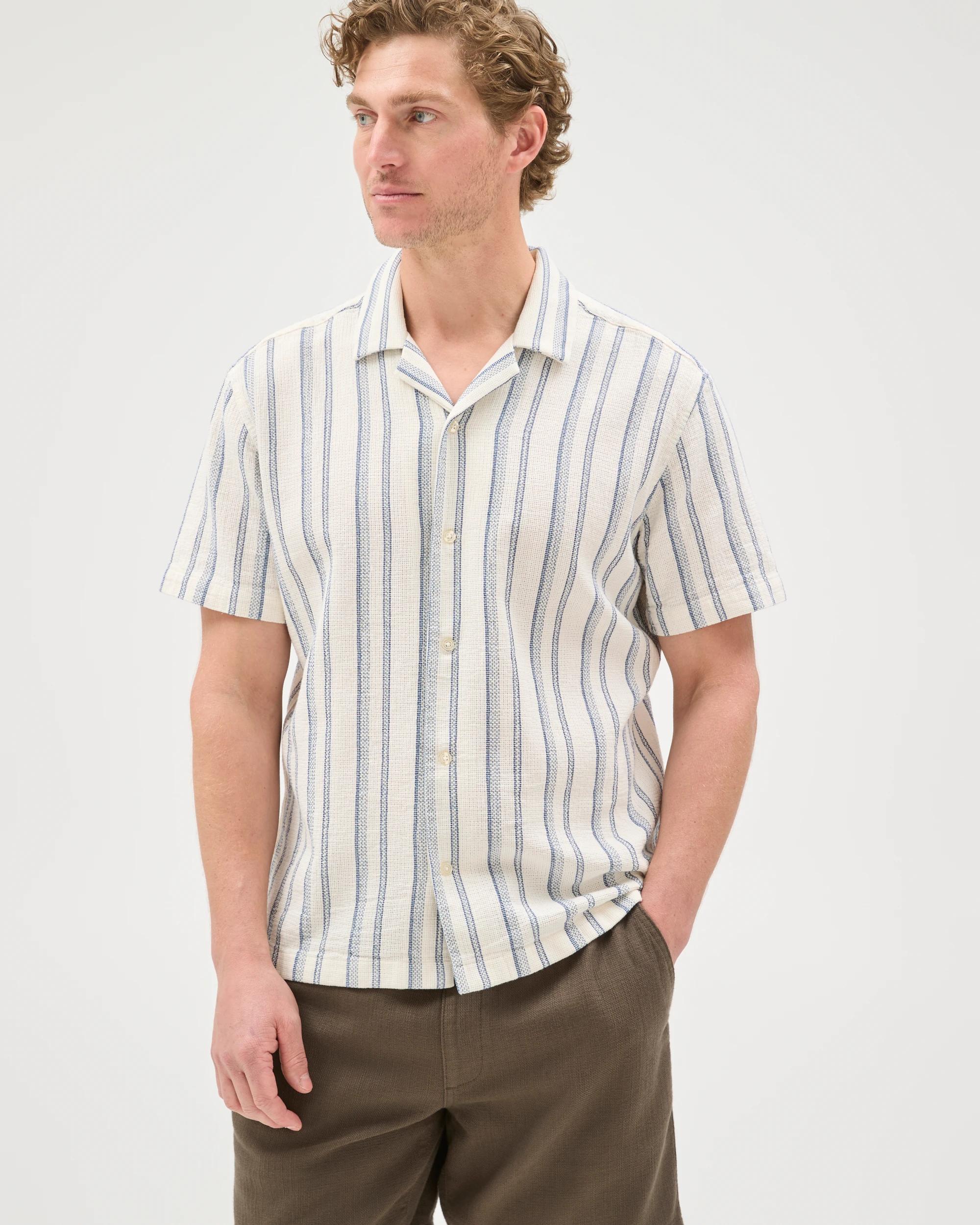 3 Target Man Australian Cotton Short Sleeve Textured Stripe Shirt COBALT BLUE, 3 of 7
