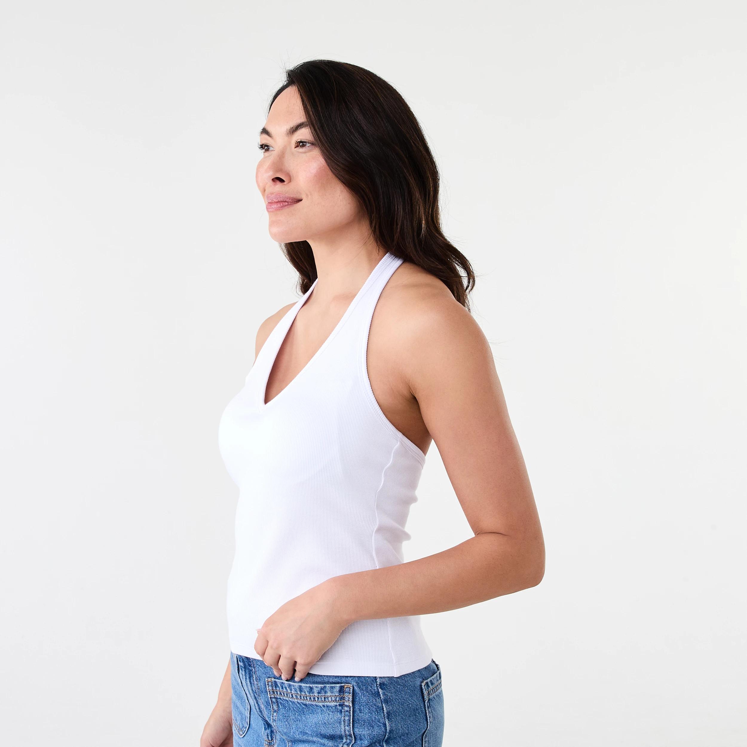 2 Sleeveless Shelf Bra Halter Neck Top White, 2 of 5