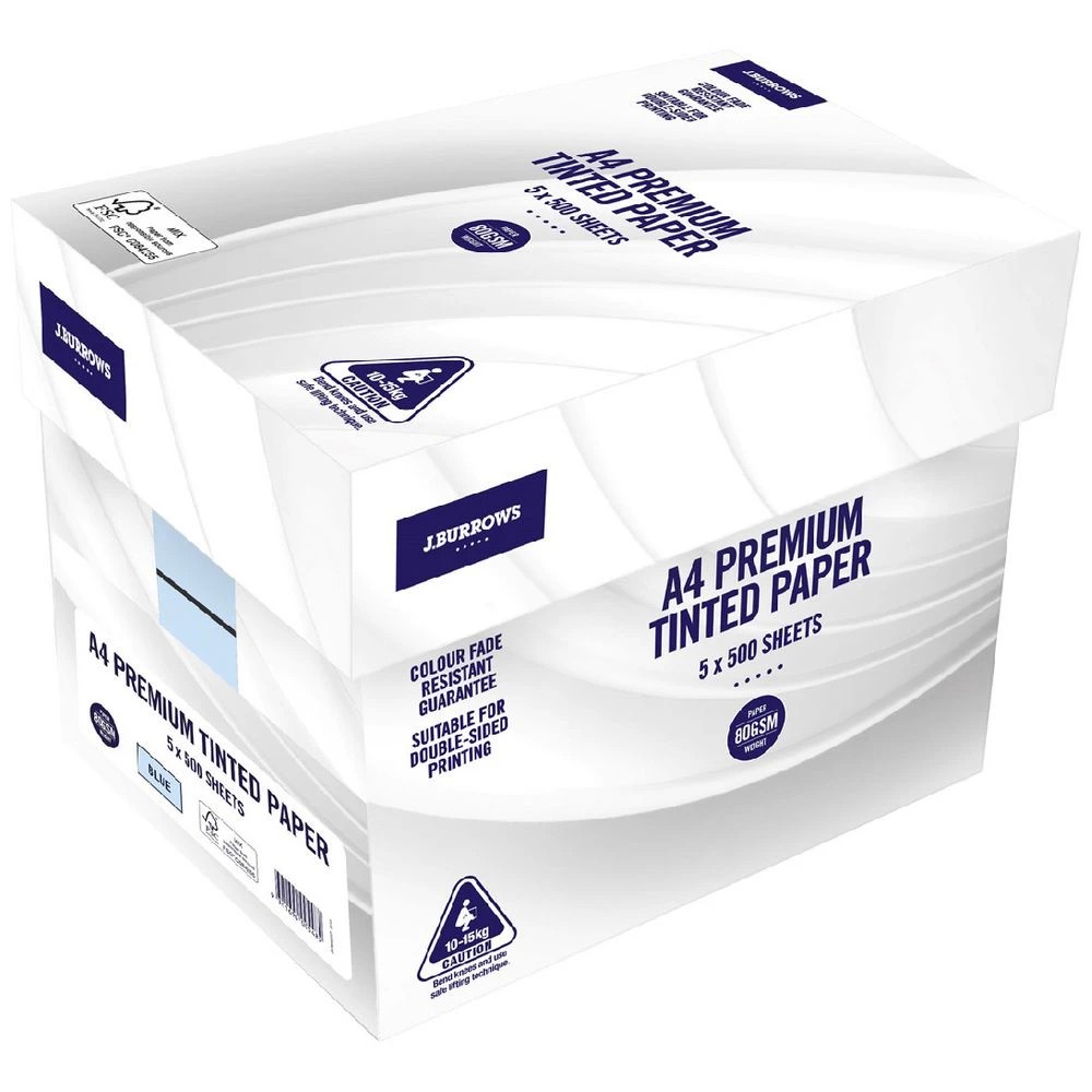 1 J.Burrows Premium A4 Tinted Paper Ream Blue 5 Pack, 1 of 2