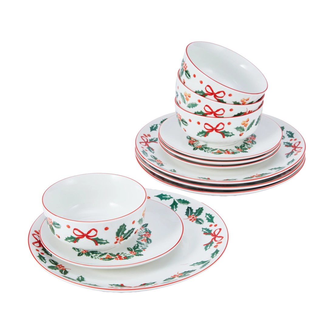 2 12 Piece Traditional Holly Dinner Set, 2 of 7