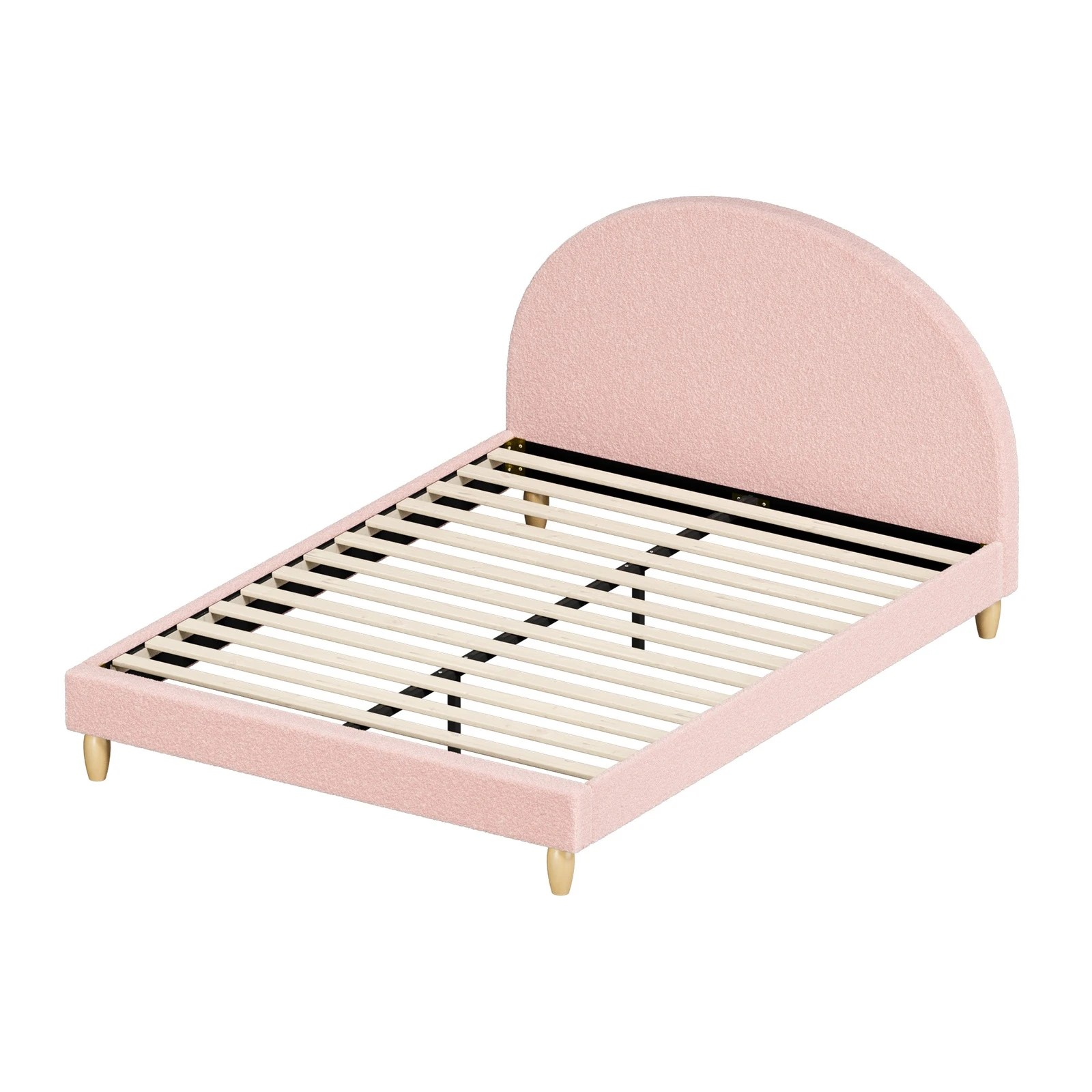 7 Oikiture Bed Frame Double Size Platform Base Arched Bedhead Boucle - Pink, 7 of 7