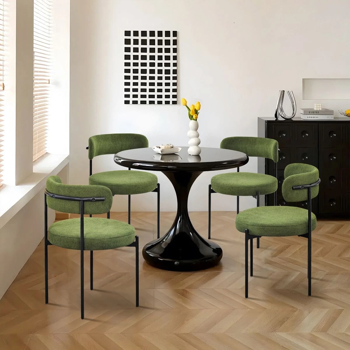 4 Ausway 2Pcs Green Dining Chair Set Round Sherpa Upholstered Boucle Fabric, 4 of 6