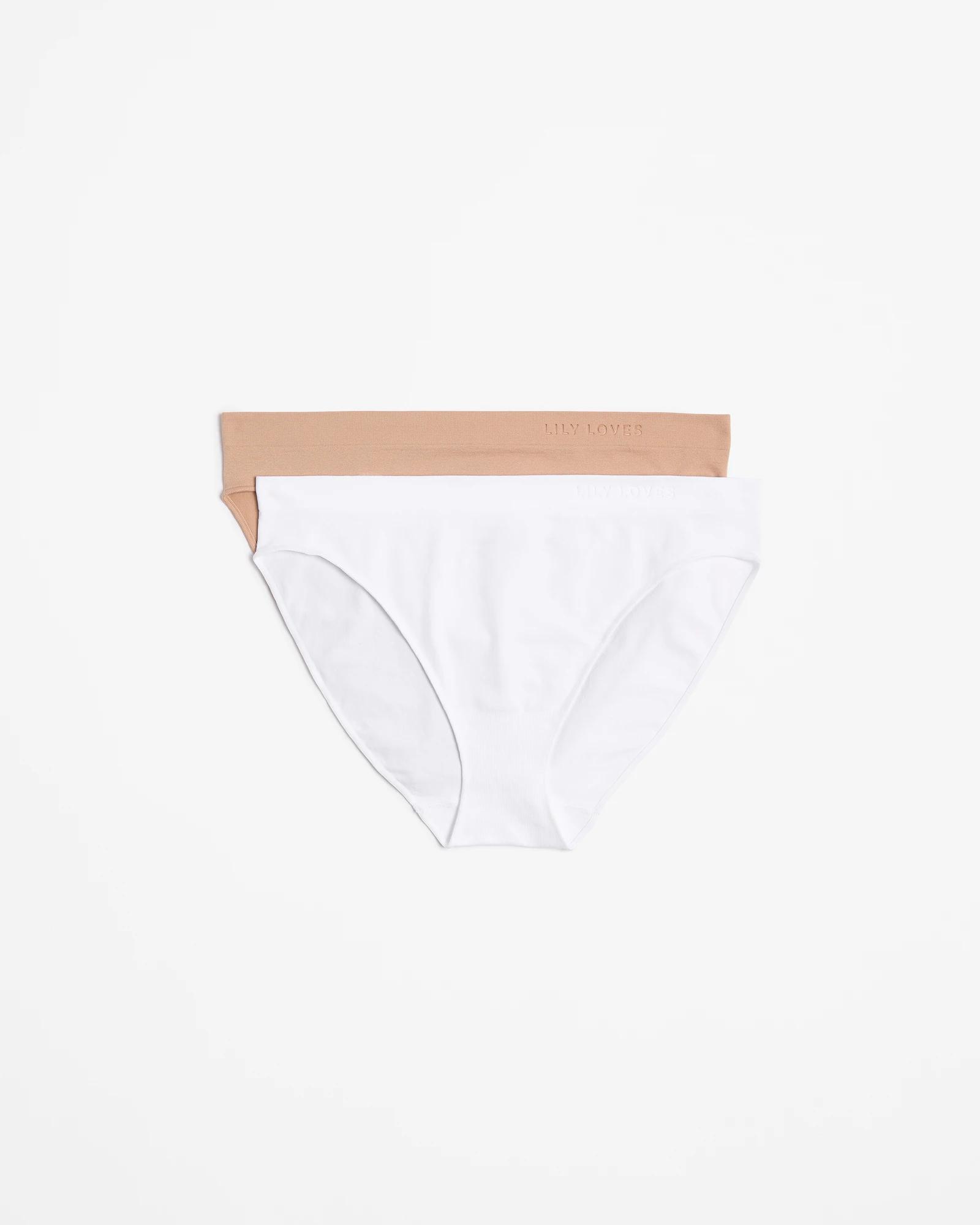 1 2 Pack Seamfree Embossed Bikini Briefs - Lily Loves WHITE/LATTE, 1 of 4