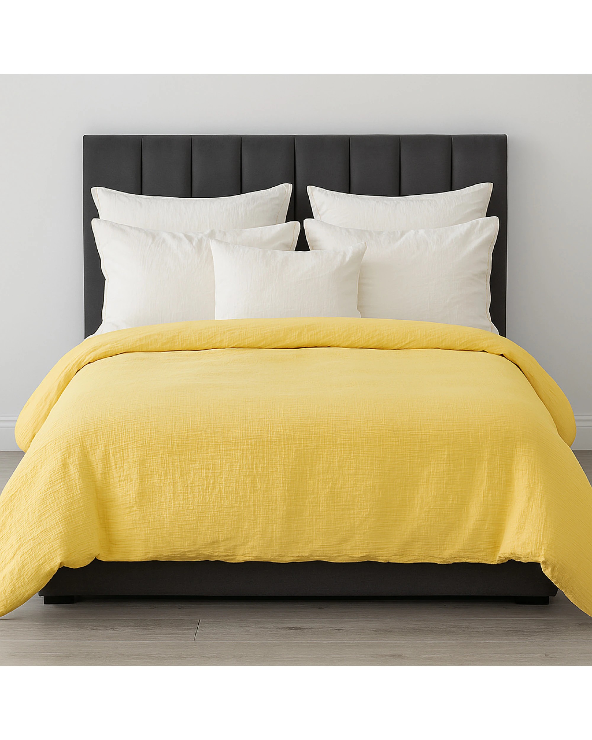 1 Sunday Retreat 100% Cotton Muslin Duvet Quilt Cover Set in Yellow Queen, 1 of 2