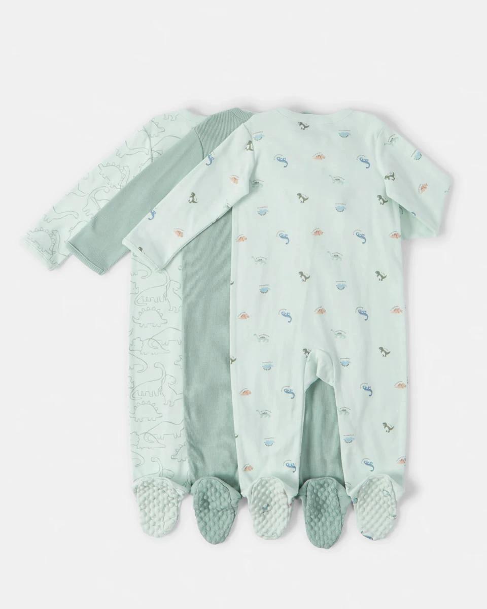 2 3 Pack Cotton Coveralls Green Dino, 2 of 5