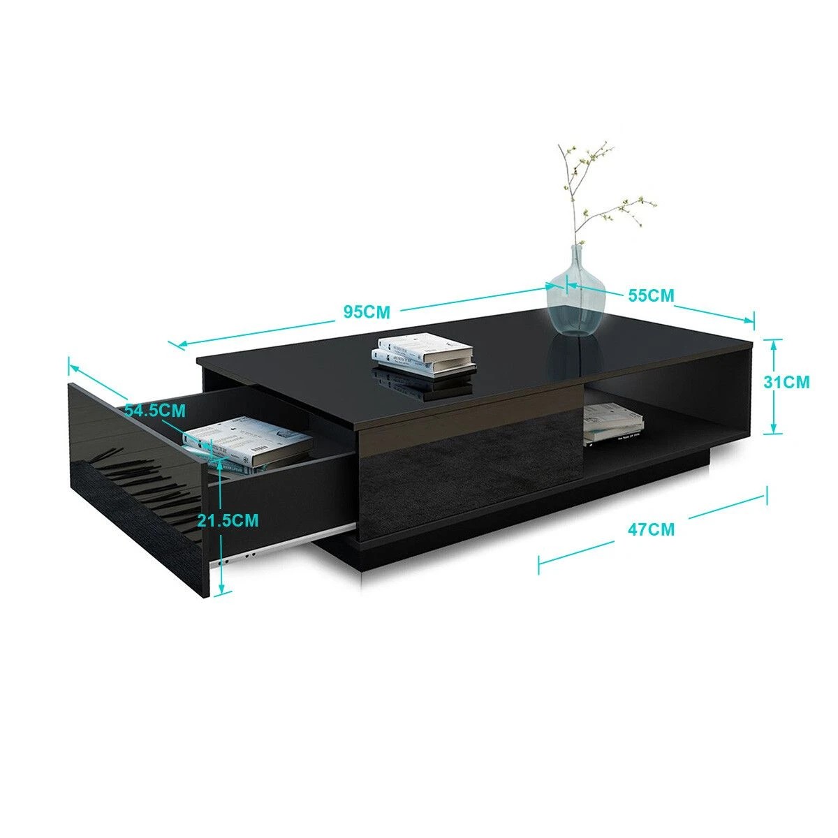 5 Ausway Modern Rectangle Coffee Table Storage Unit High Gloss with Drawer, 5 of 5