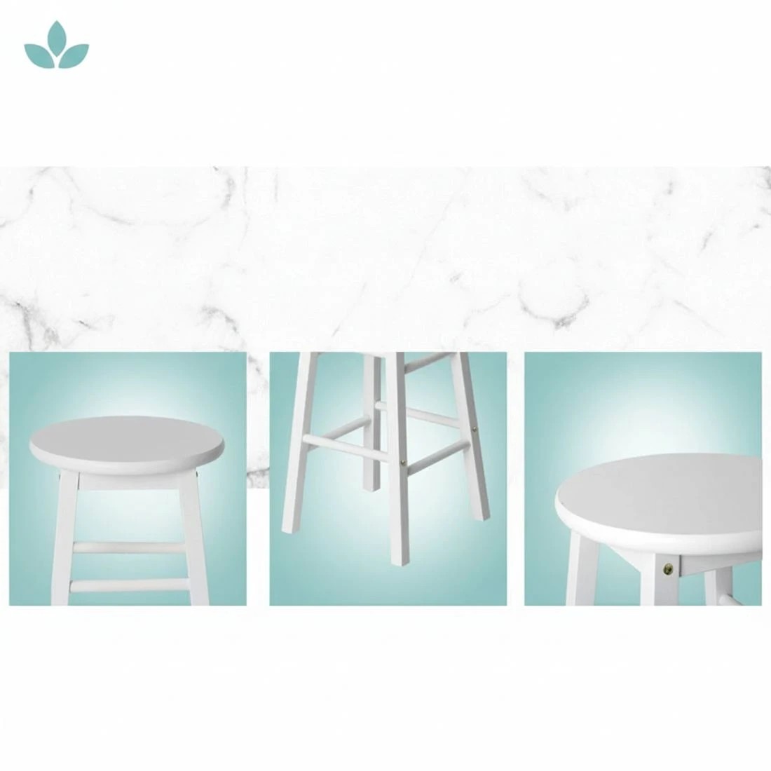 5 Artiss 2x Bar Stools Round Chairs Wooden - White, 5 of 9