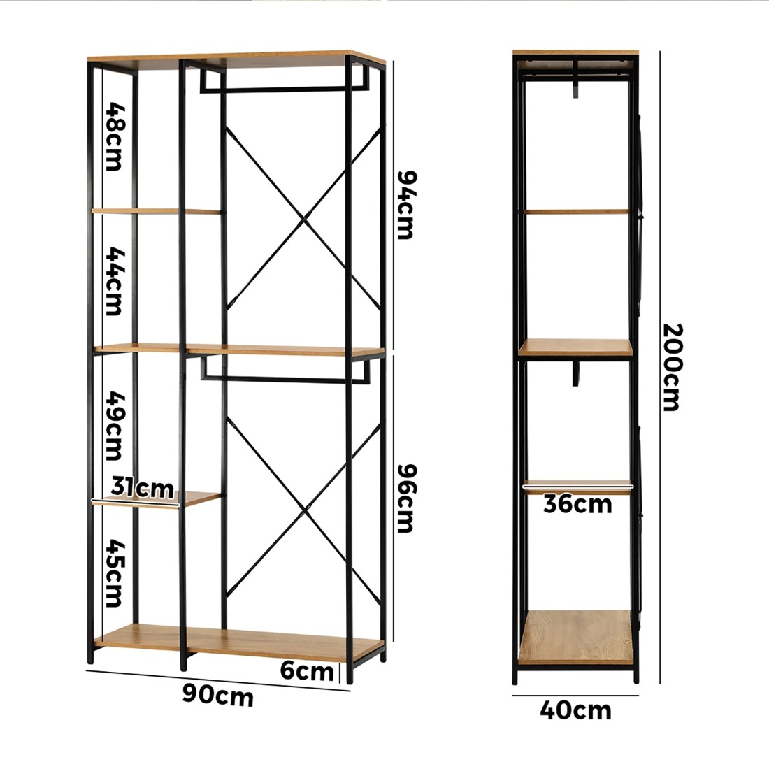 9 Oikiture Clothes Rack Large Open Wardrobe Garment Coat Hanging Rail 5 Shelves
 - Multi, 9 of 10