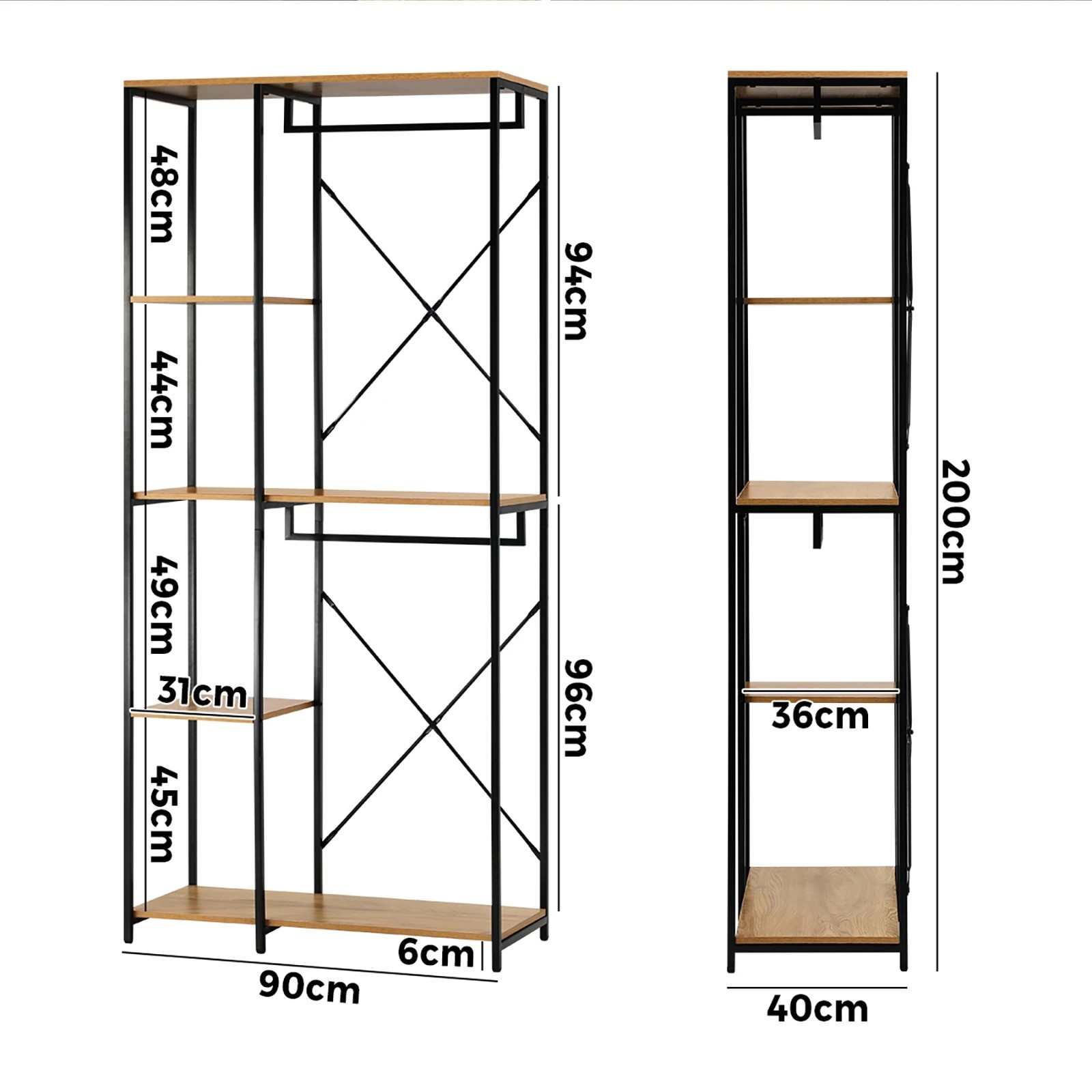 9 Oikiture Clothes Rack Large Open Wardrobe Garment Coat Hanging Rail 5 Shelves
 - Multi, 9 of 10