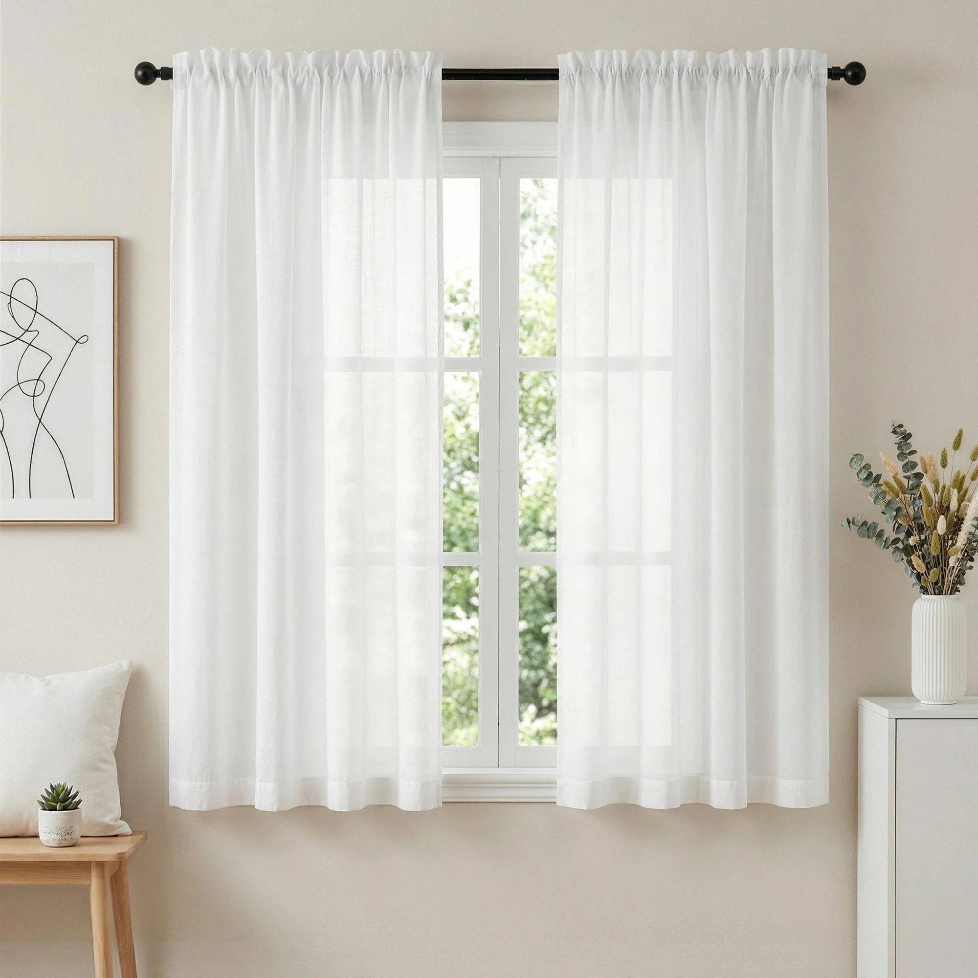 5 Artiss Blockout Curtains 2X 132x160cm Light Filtering Window Drapes Rod - White, 5 of 5