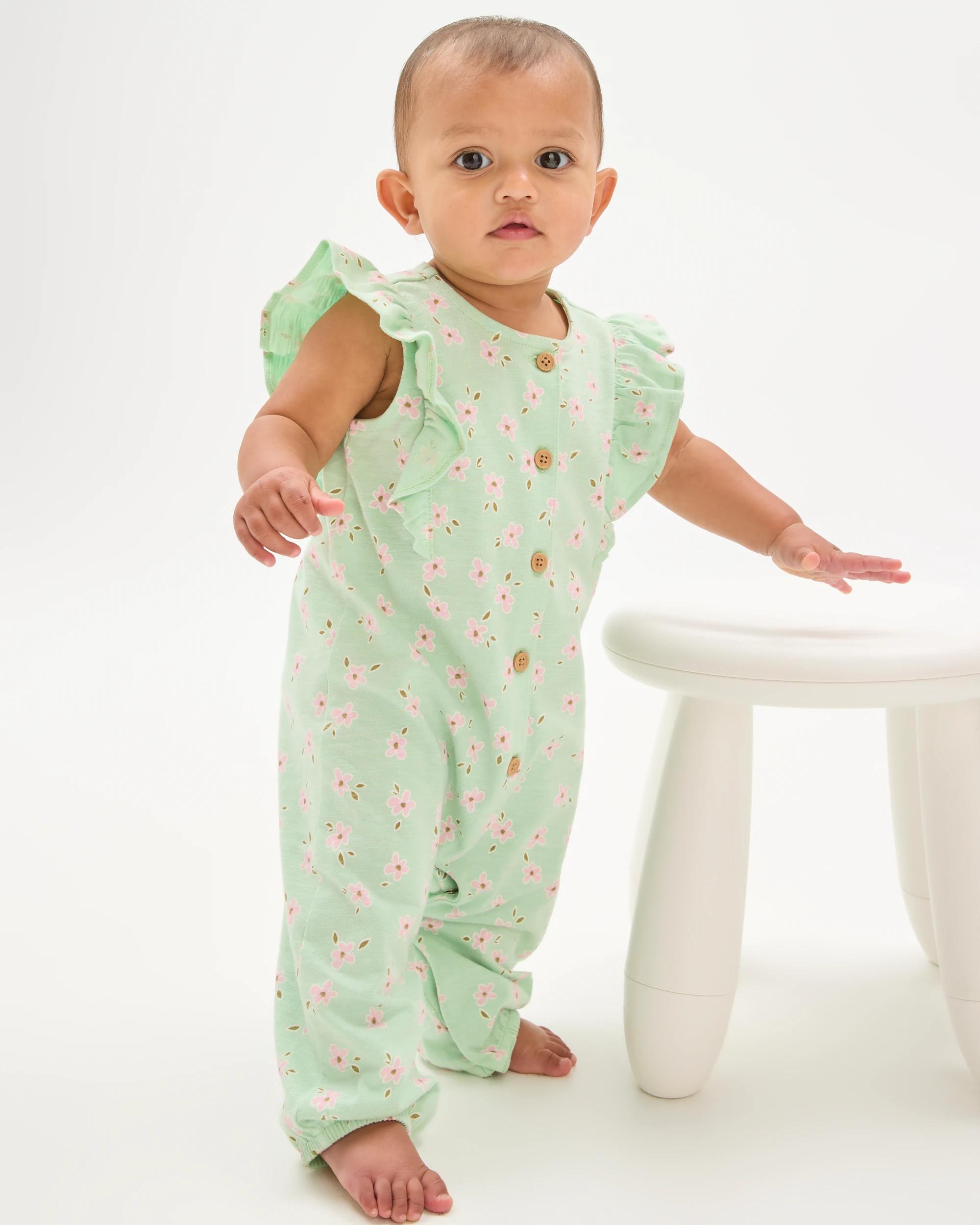 1 Target Baby Girls Organic Cotton Jersey Print Jumpsuit DAISY GREEN, 1 of 5