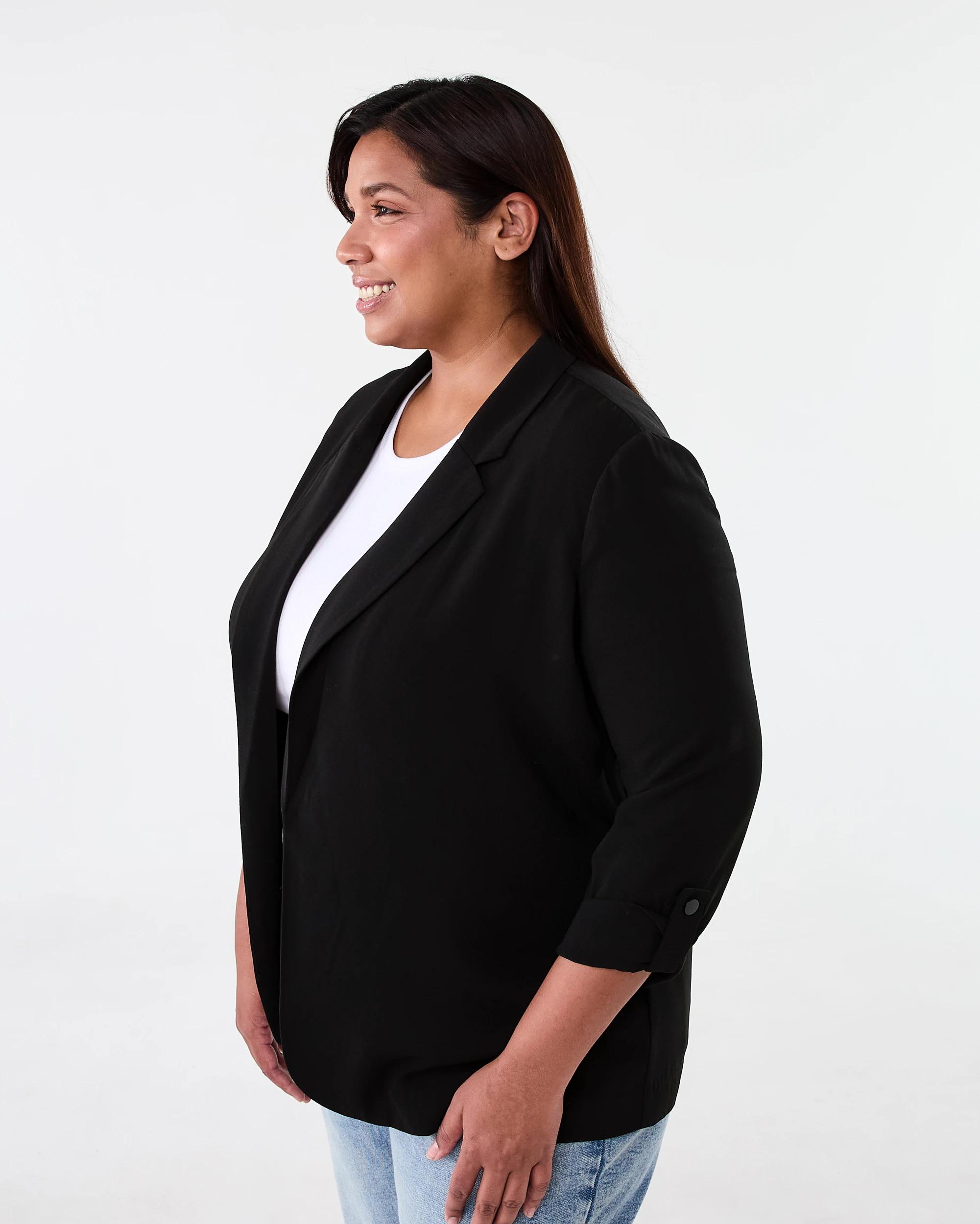 2 Curve Long Sleeve Linen Blend Blazer Black, 2 of 6