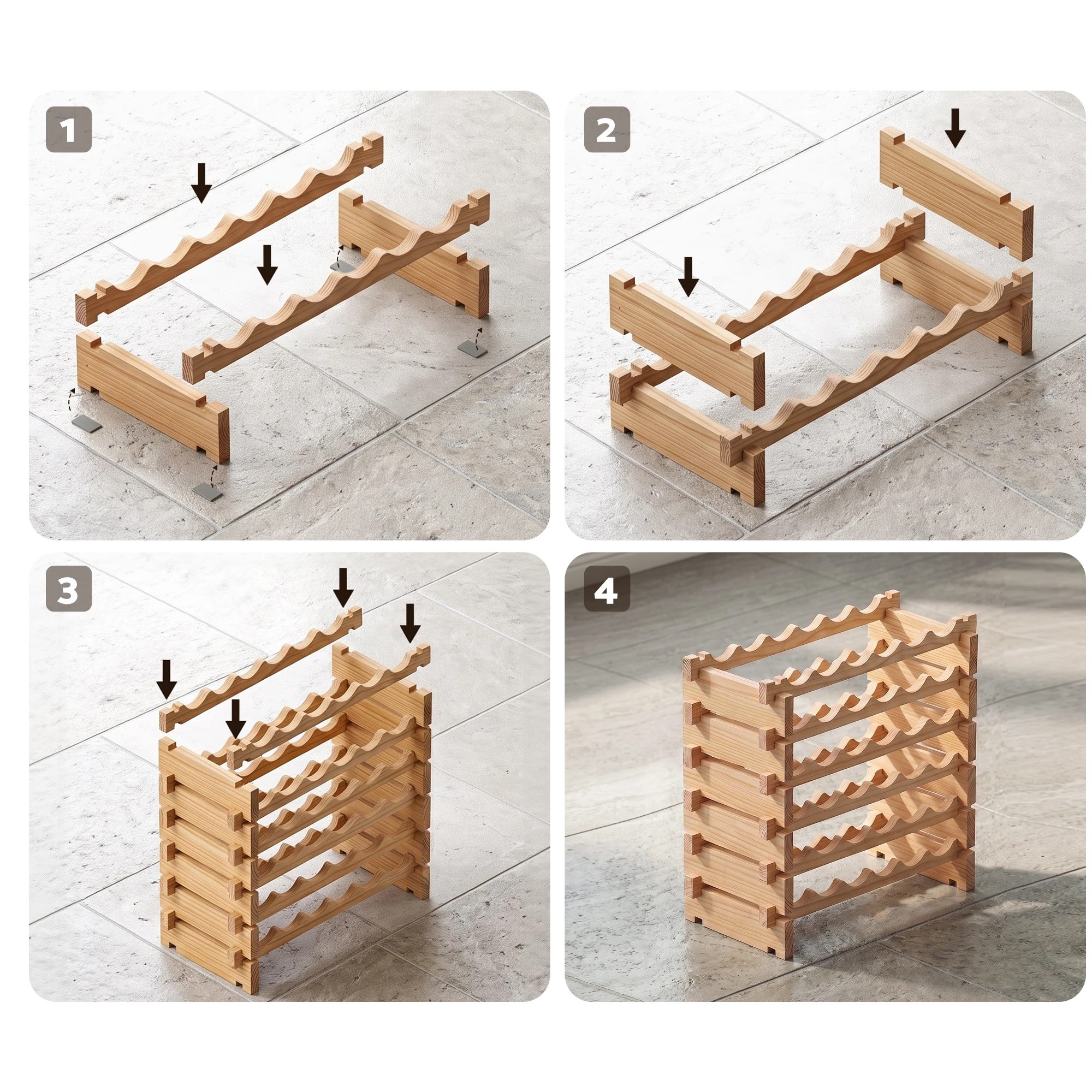 8 Artiss 36 Bottle Wooden Wine Rack - 6 Tier Modular Pine Wood Stand, 70 x 30 x 70cm - Natural, 8 of 9