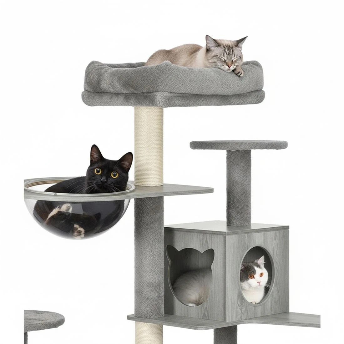 5 i.Pet Cat Tree 178cm Tower Scratching Post Scratcher Wood Bed Condo House Wooden Ladder - Grey, 5 of 6