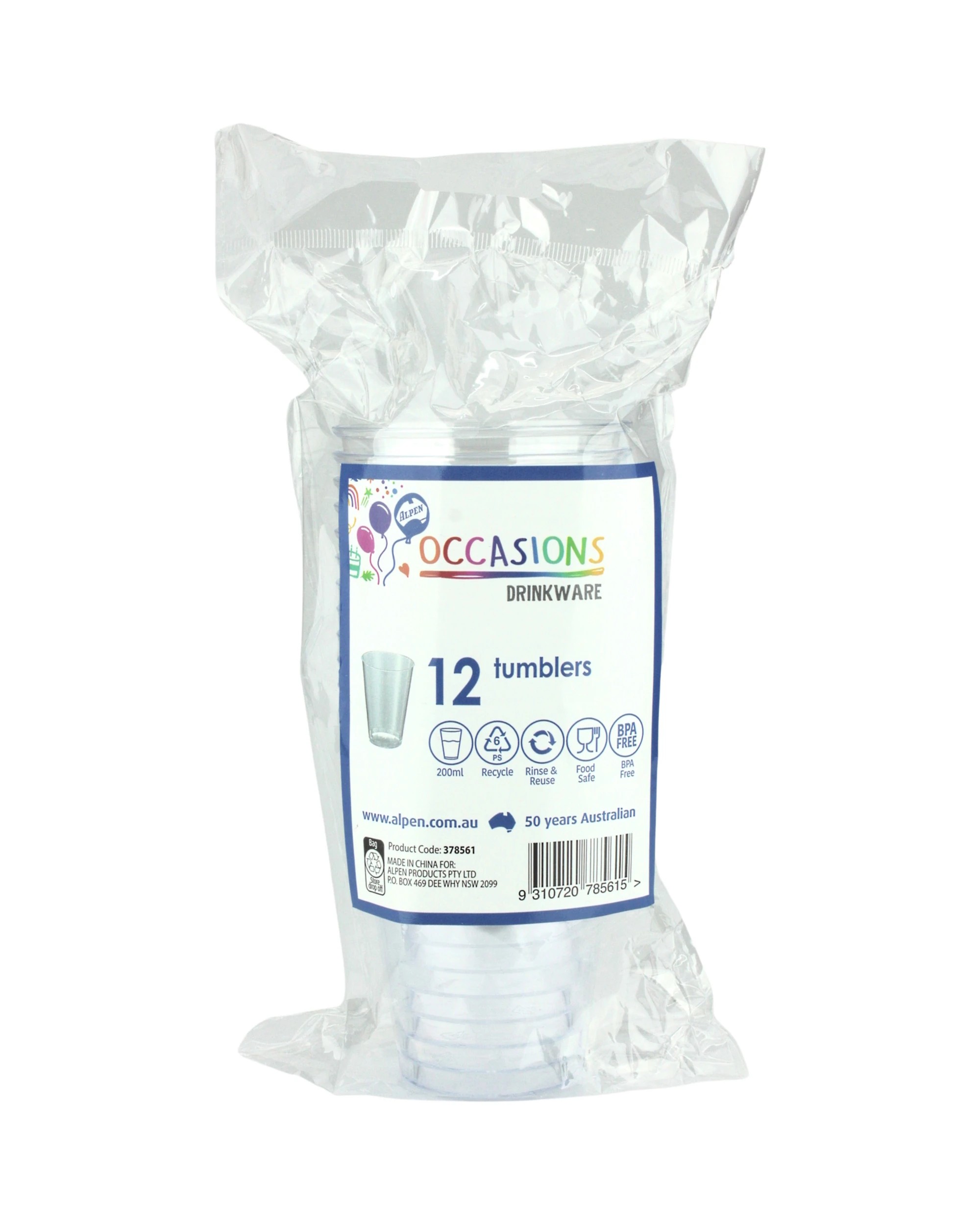 3 Alpen Clear Plastic Reusable Tumbler Glasses 200ml Pack of 12, 3 of 3