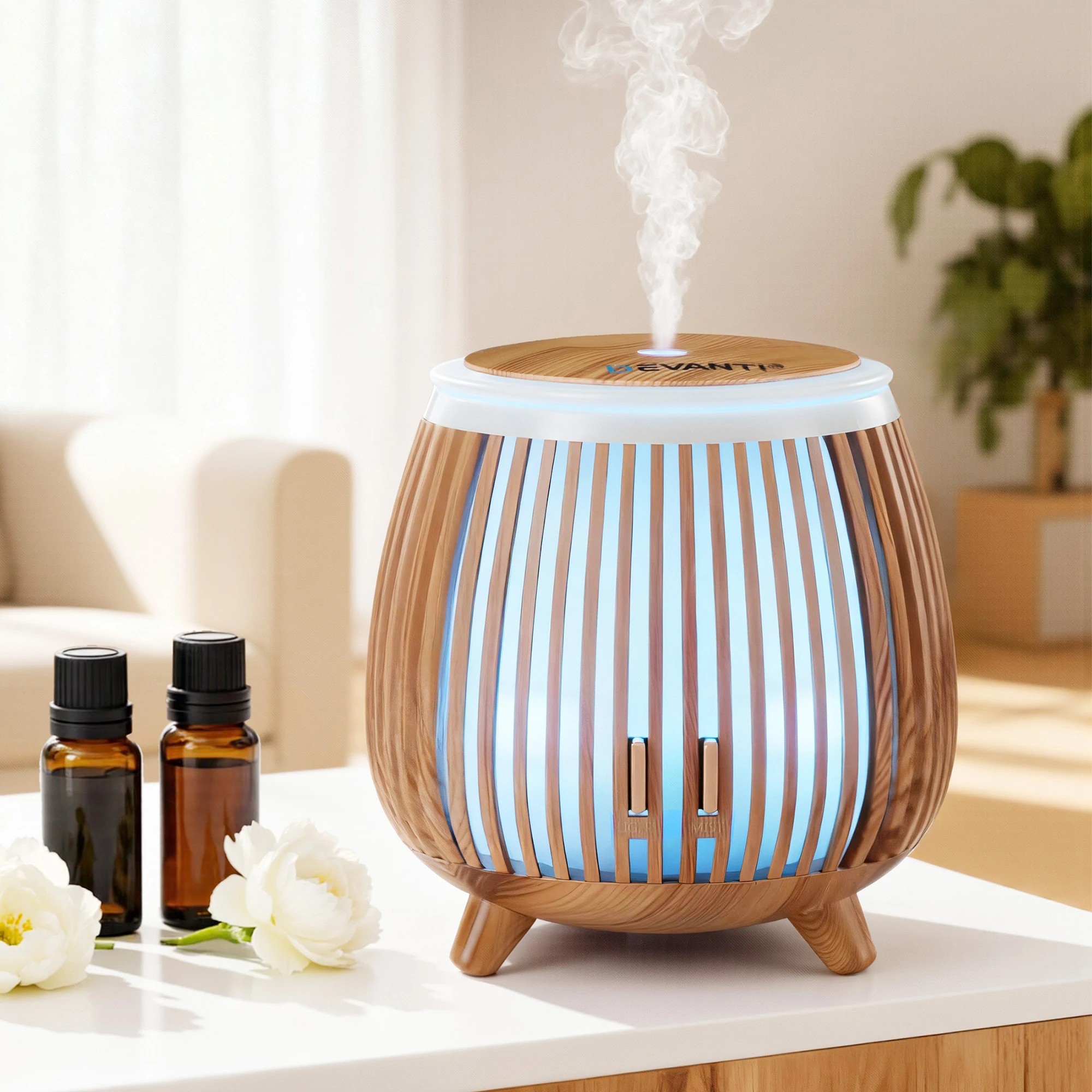 8 Devanti Ultrasonic Aroma Diffuser Aromatherapy 140ml LED Lights Iron Humidifier Forest - Natural, 8 of 8