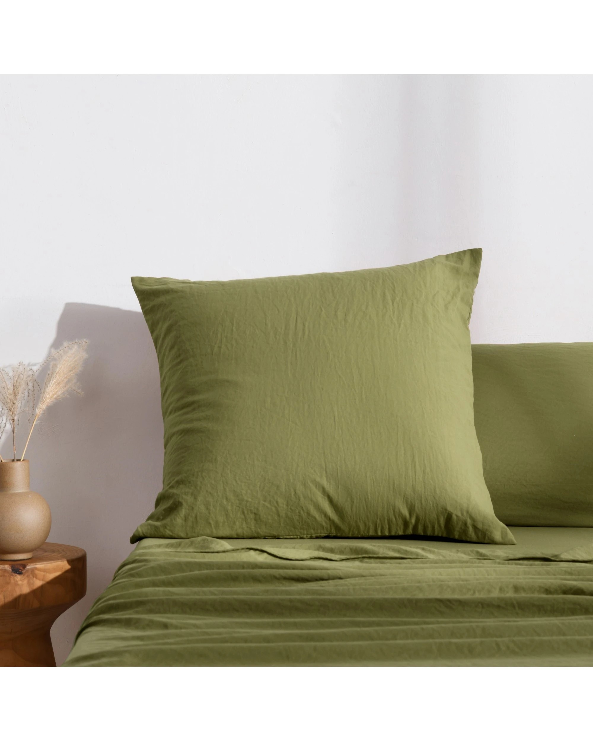 1 Dreamaker Superfine Washed Microfibre European Pillowcase - Olive, 1 of 5