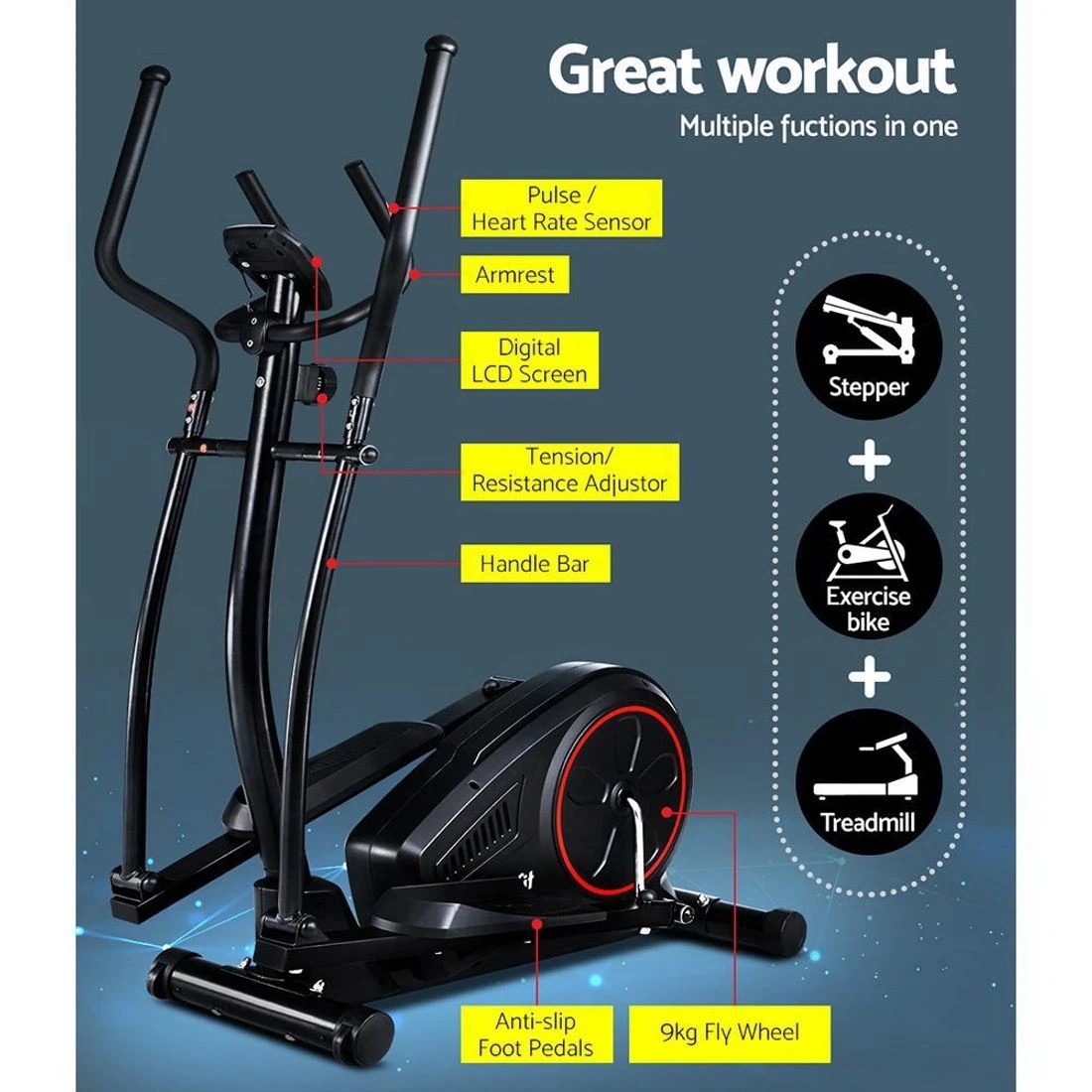 3 Everfit Exercise Bike Elliptical Cross Trainer Home Gym Fitness Machine - Black, 3 of 7