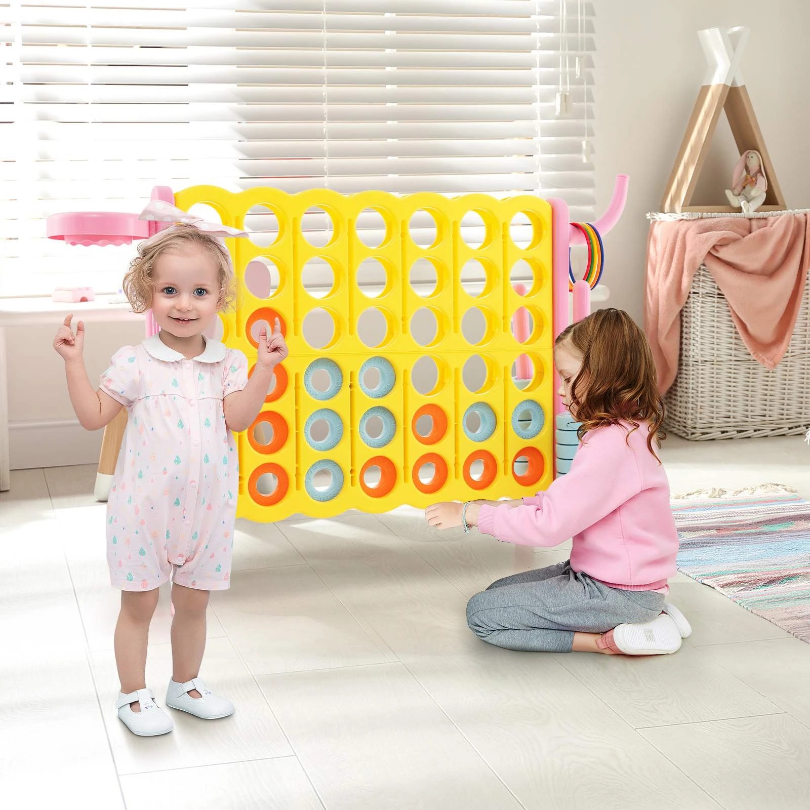 2 Costway Giant 4 In A Row Jumbo 4-To-Score Connect Four Board Game - Yellow, 2 of 2