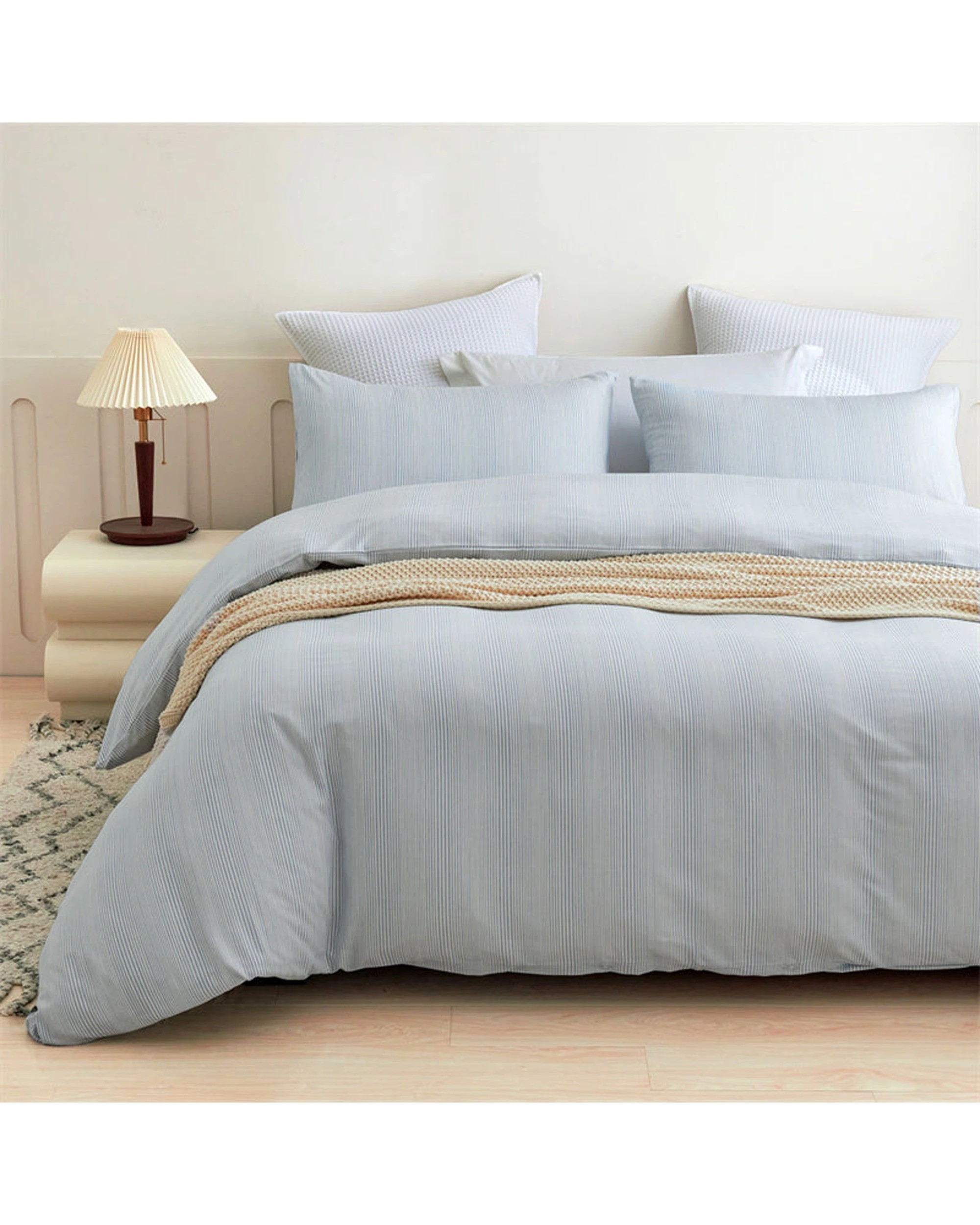 3 Cotton More Bamboo Cotton Stripes Pattern Doona Quilt Cover Set Queen - Blue, 3 of 7