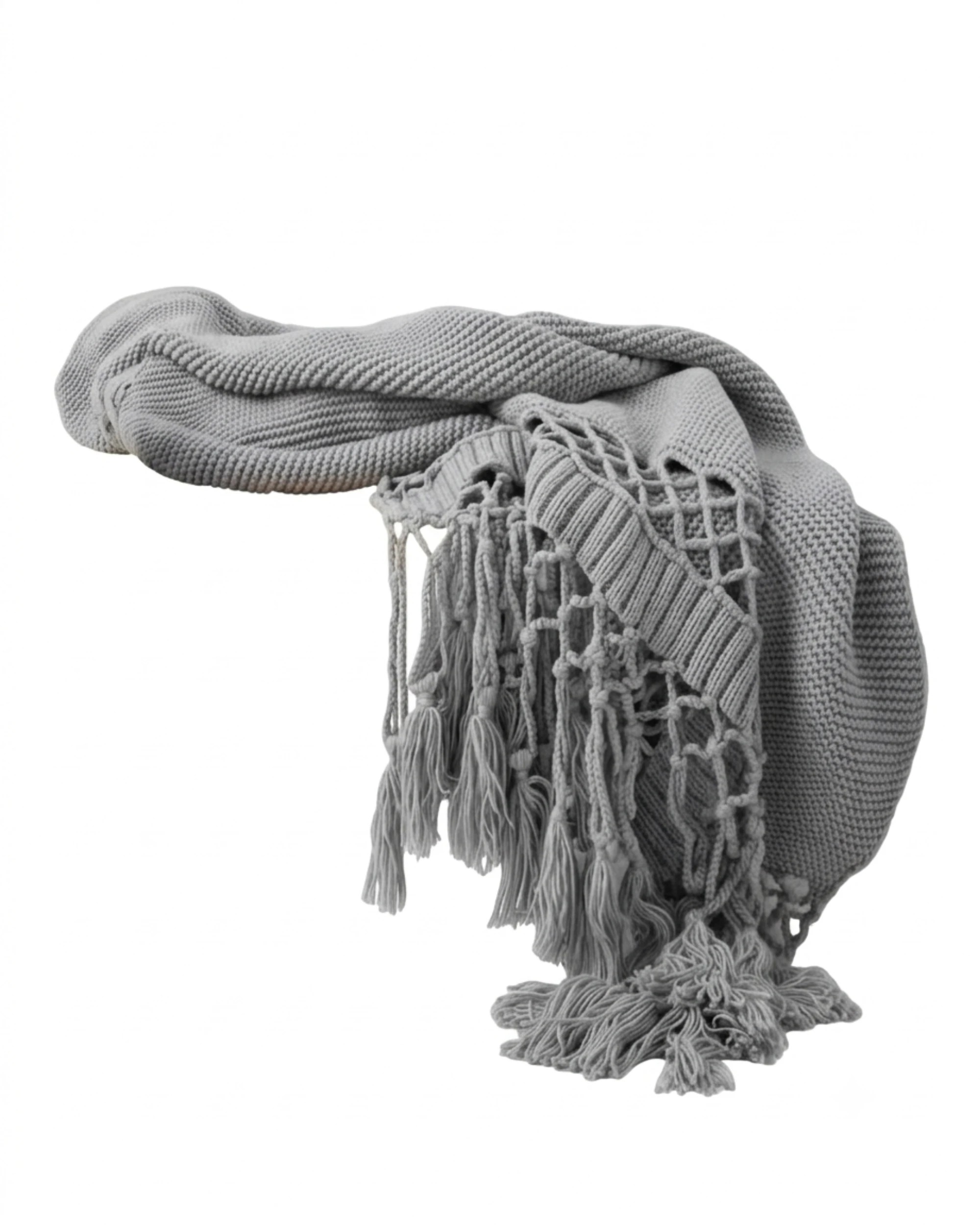 1 Cotton More Knitted Acrylic Blanket Bed Sofa Tassel Throw Rug Blanket 125x180cm Smoke - Grey, 1 of 4
