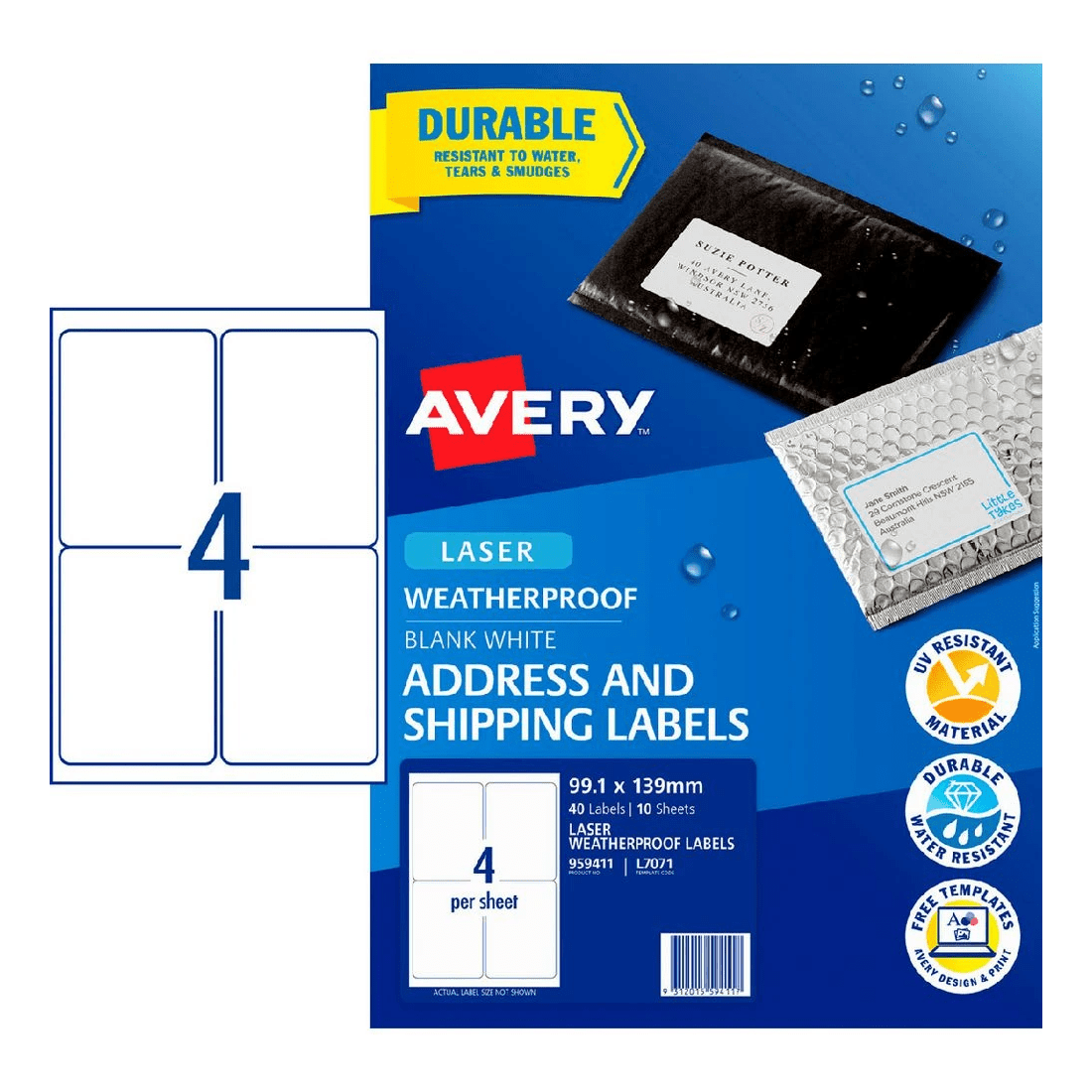 1 Avery 4UP Laser Weatherproof Shipping Labels White 10 Sheets, 1 of 3