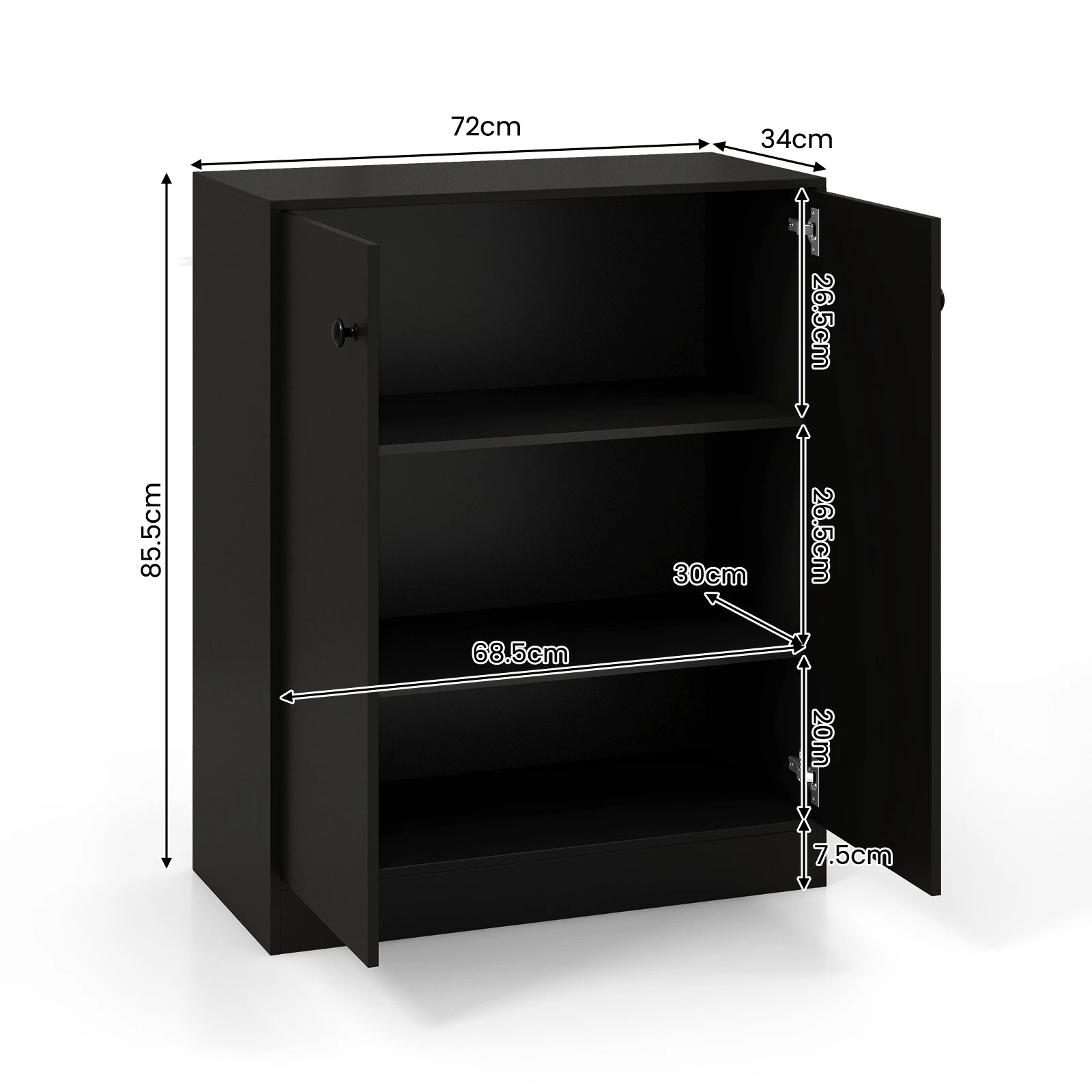 2 Costway 2-Door Storage Cabinet Freestanding Side Cabinet Organizer - Black, 2 of 7