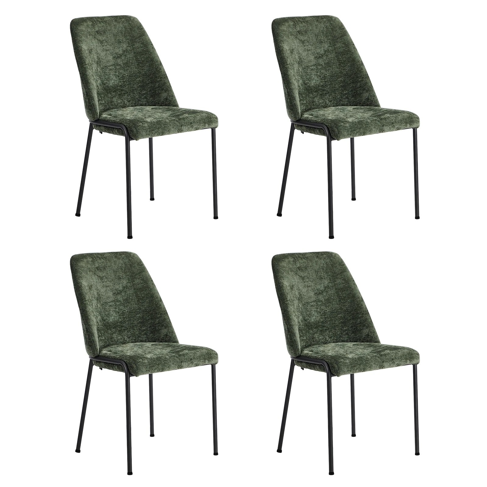 3 Oikiture Set of 4 Dining Chairs Chenille Fabric Kitchen Chair Padded Seat - Green, 3 of 9