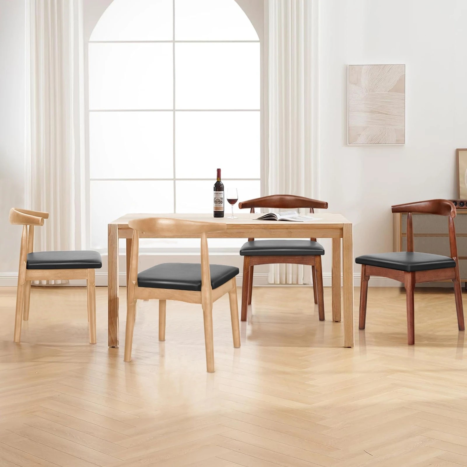 5 Alfordson 1x Dining Chair Kitchen Lounge Cafe Retro Wood PU Leather Seat - Oak, 5 of 9