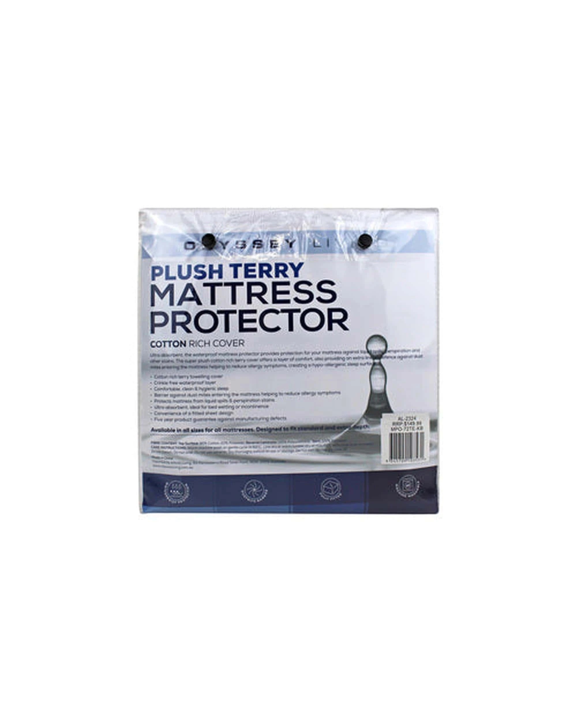 1 Odyysey Living Cotton Quilted Mattress Protector - Single Bed - White, 1 of 5