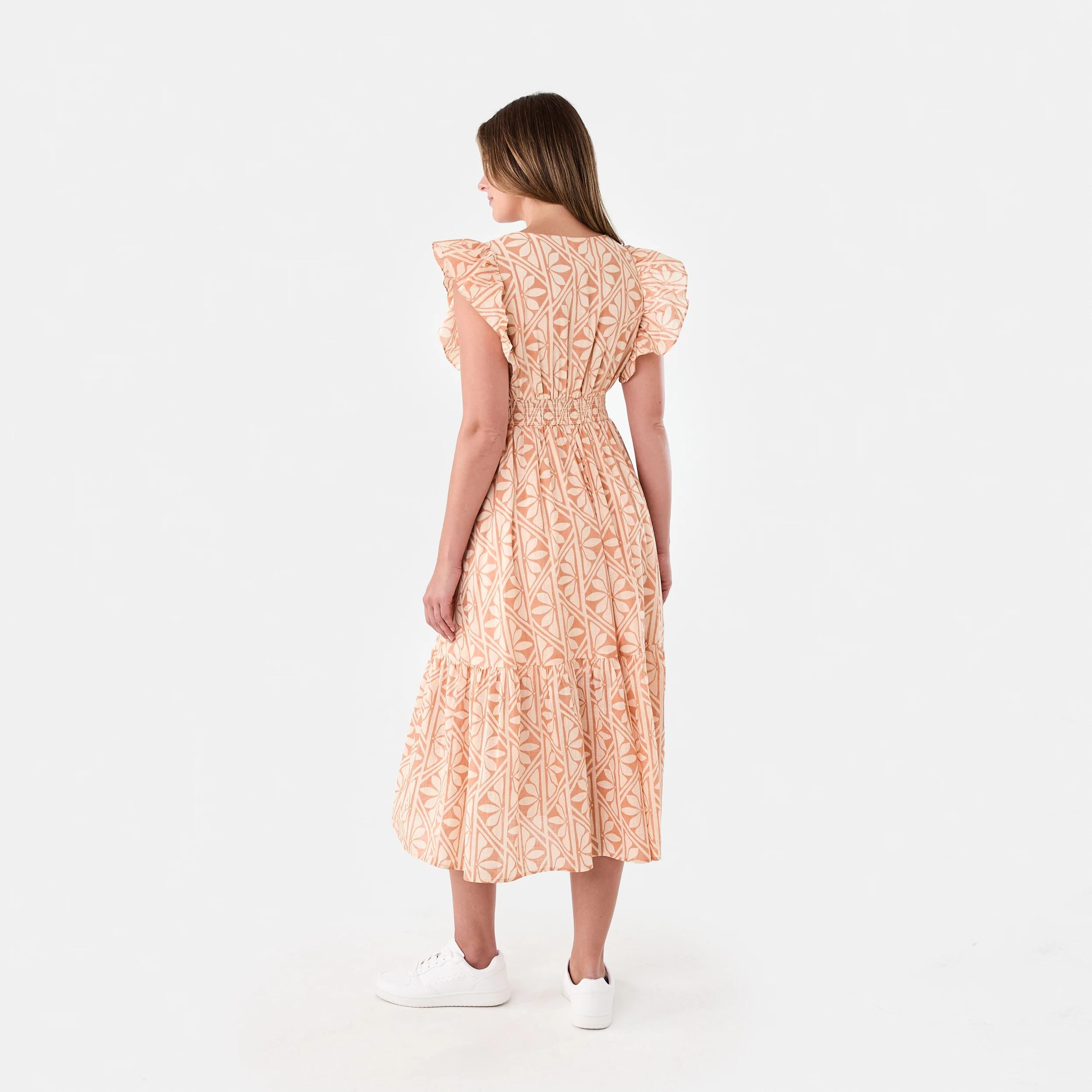 3 Sleeveless Flutter Tie Detail Midi Dress Flrl Tile, 3 of 8