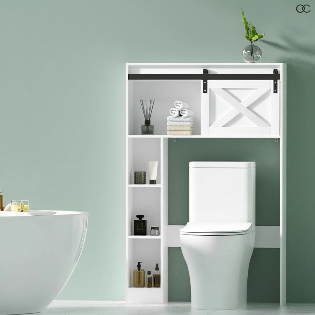 6 Artiss Bathroom Cabinet Over the Toilet Storage Organiser Laundry Shelf 128cm - White, 6 of 8