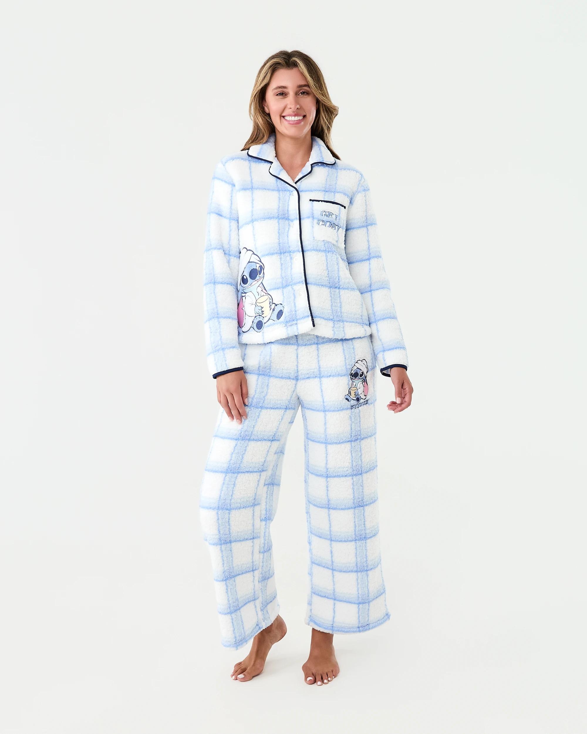 1 Disney Lilo & Stitch License Fleece Button Through Pyjama Set Stch Cosy, 1 of 9