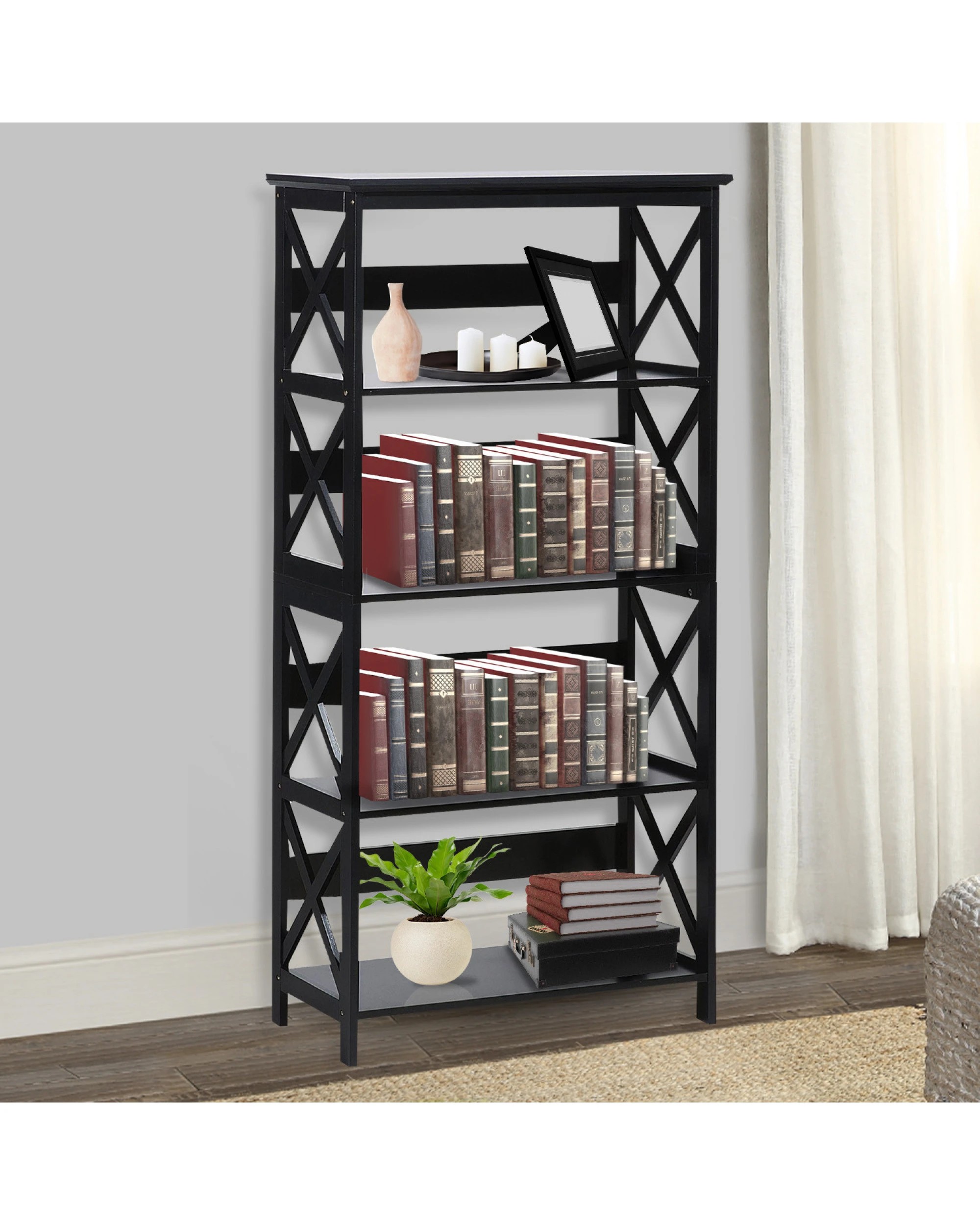 5 Sarantino Daphne 5-tier Cross Panel Bookshelf, 5 of 5