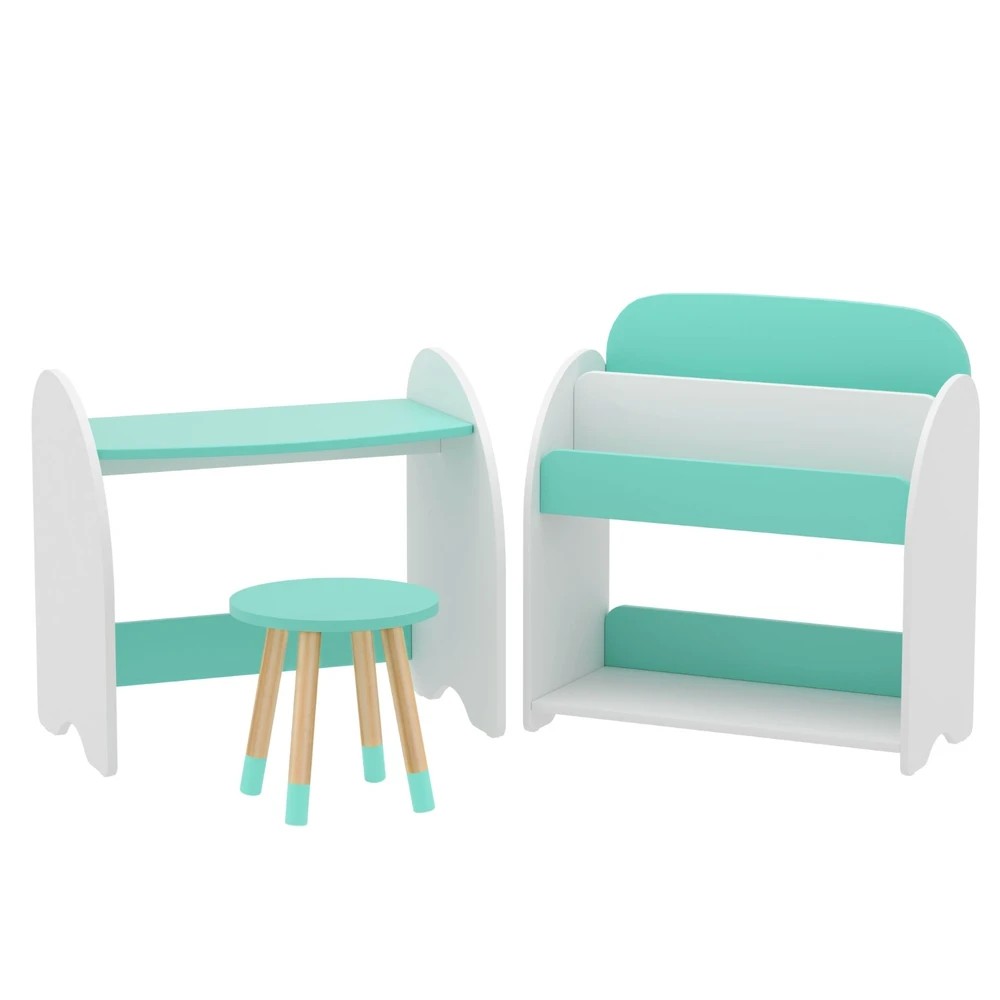 1 Keezi Kids Bookshelf 2 In 1 Table Chair Set Bookcase Toys Shelves Children - Multi, 1 of 1