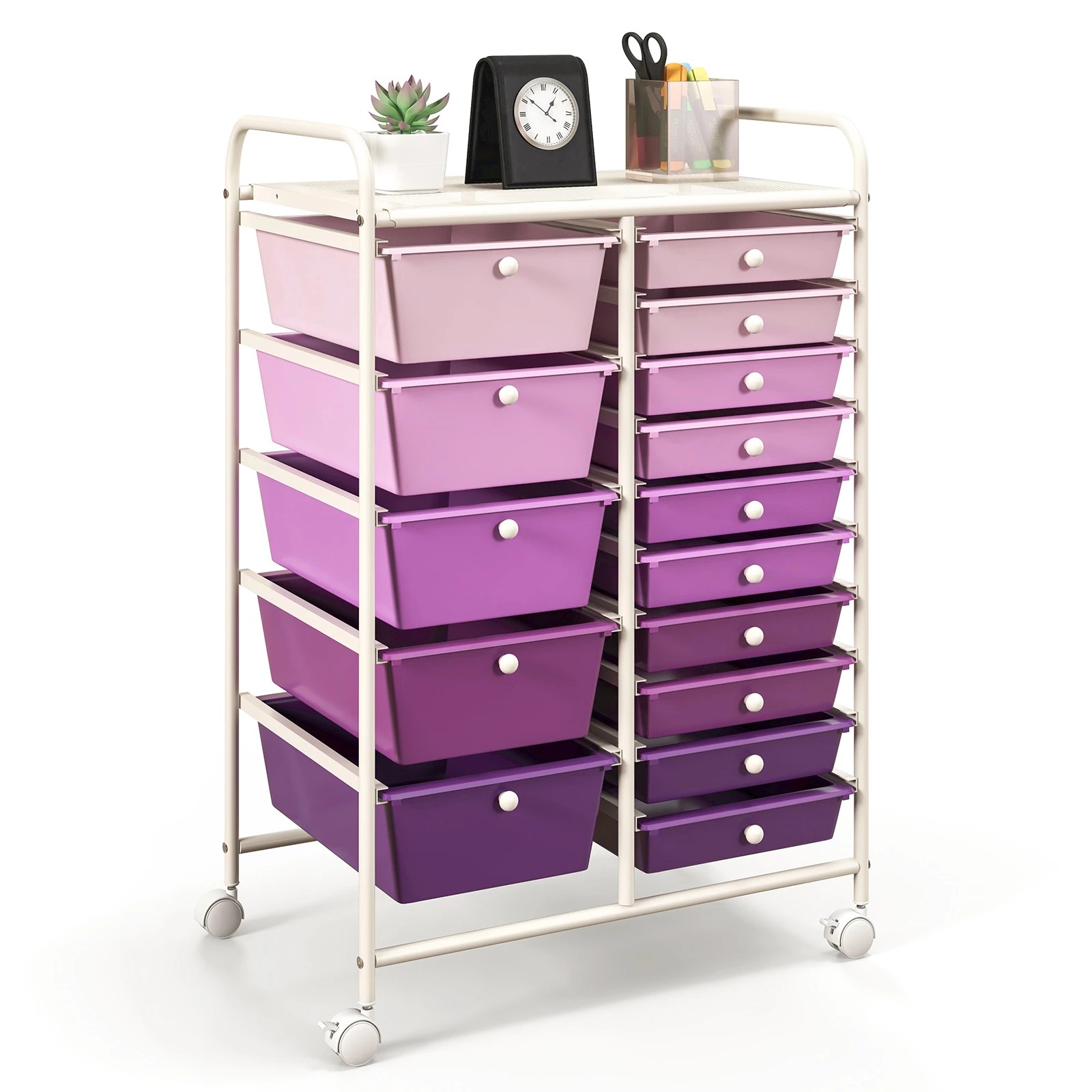 6 Costway 15 Drawers Rolling Storage Cart Mobile Utility Trolley - Purple, 6 of 6