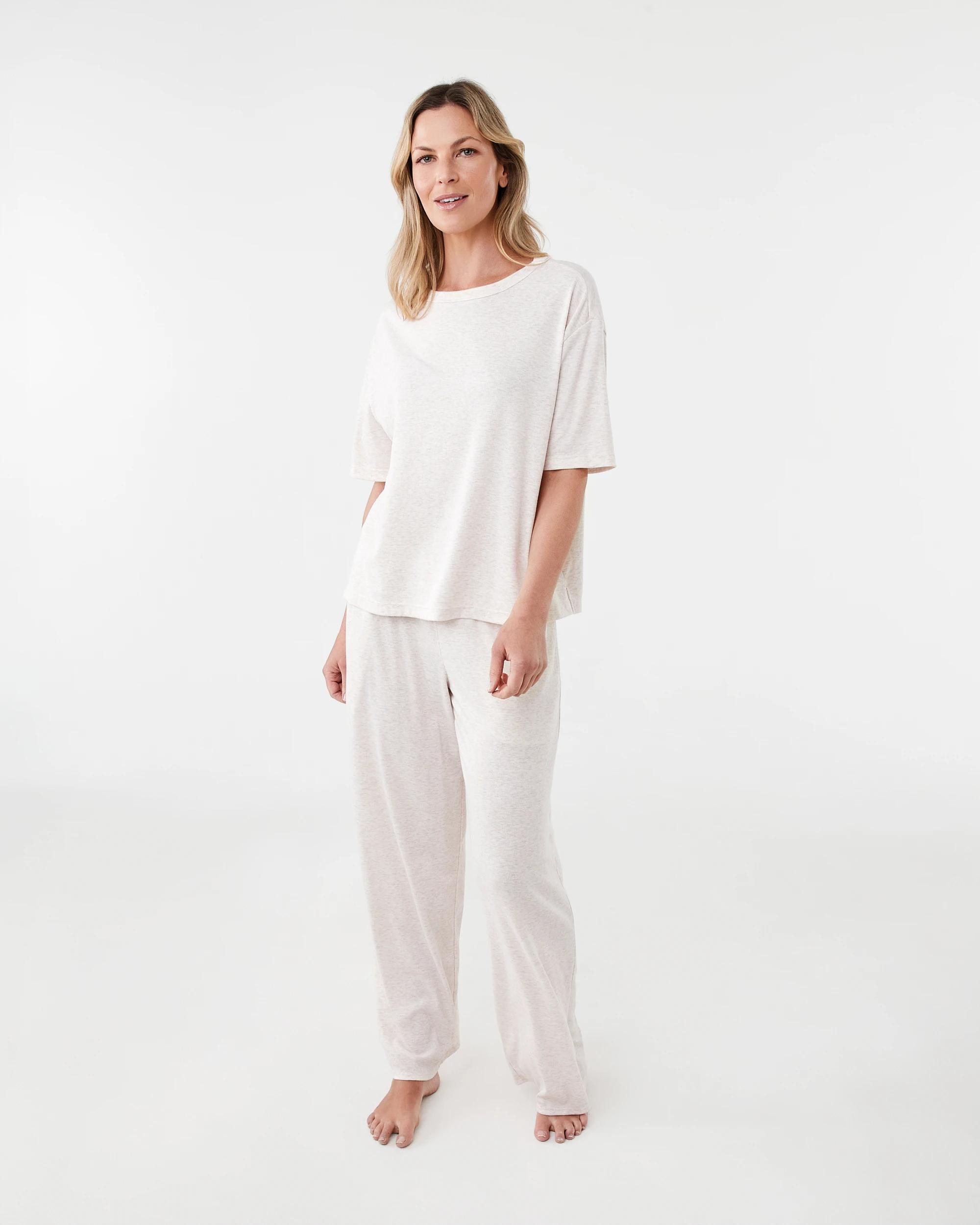 6 Rib Wide Leg Comfort Pants Marled Oat, 6 of 6