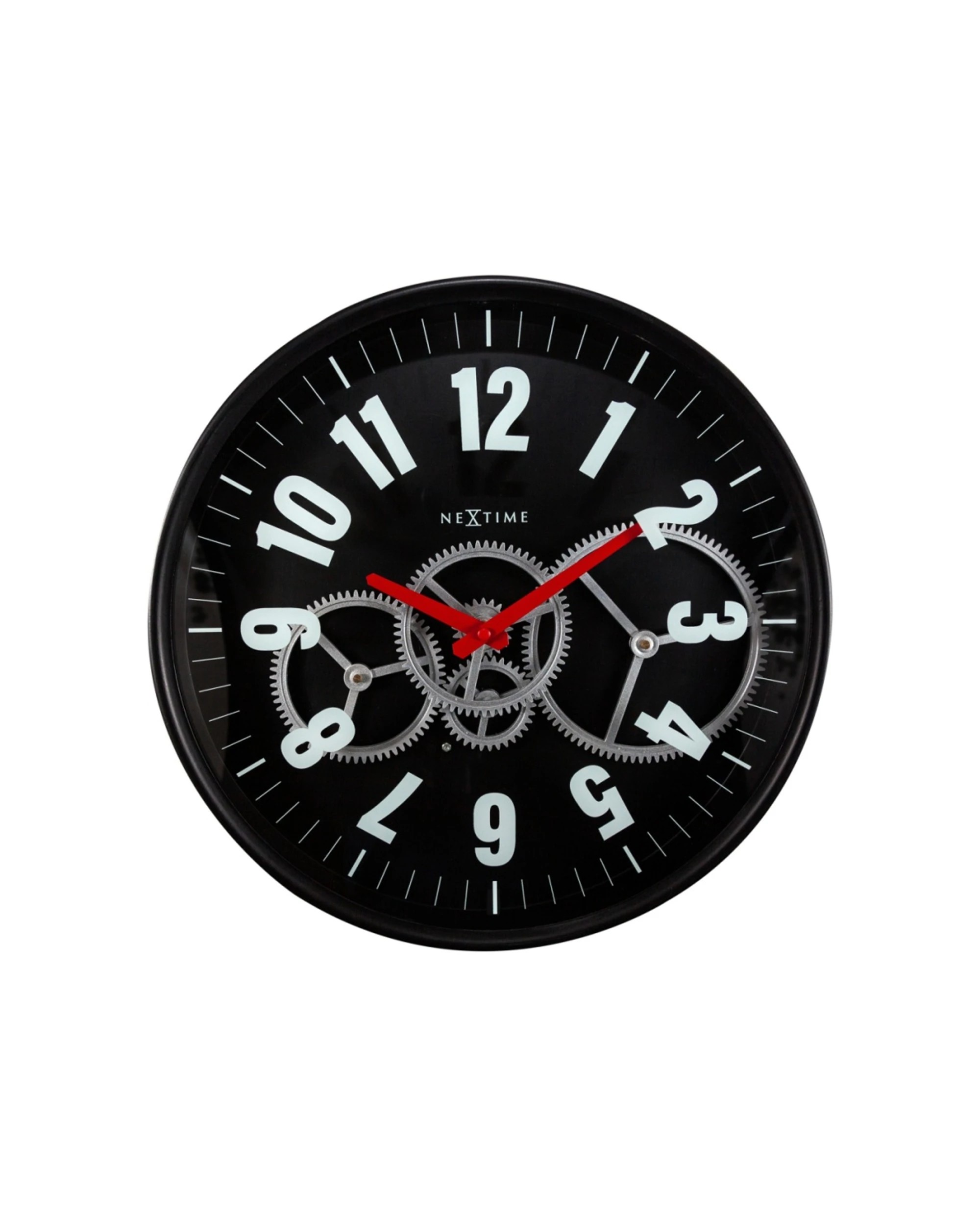 1 NeXtime Modern Gear Wall Clock Step Movement Glass Cover Metal Case 36cm - Black, 1 of 5