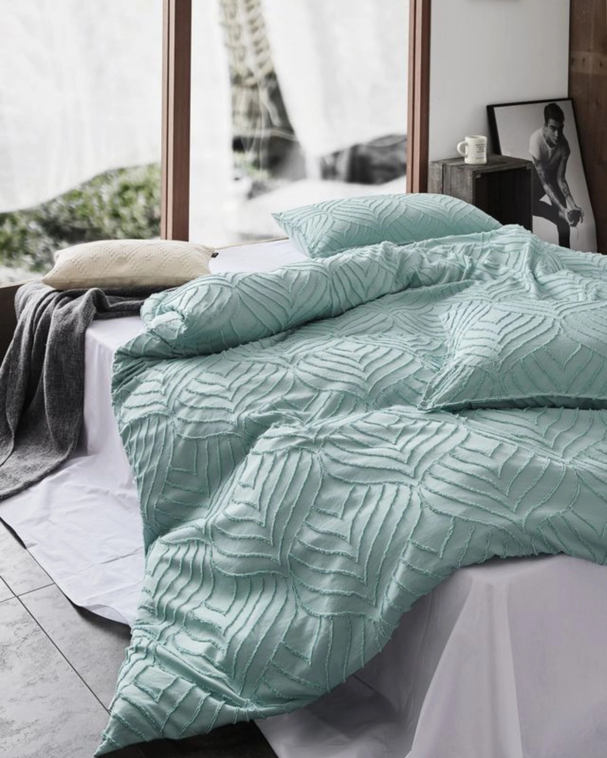 2 CleverPolly Premium Brushed Microfibre Tufted Quilt Cover Set - Double Bed - Sage Green, 2 of 7