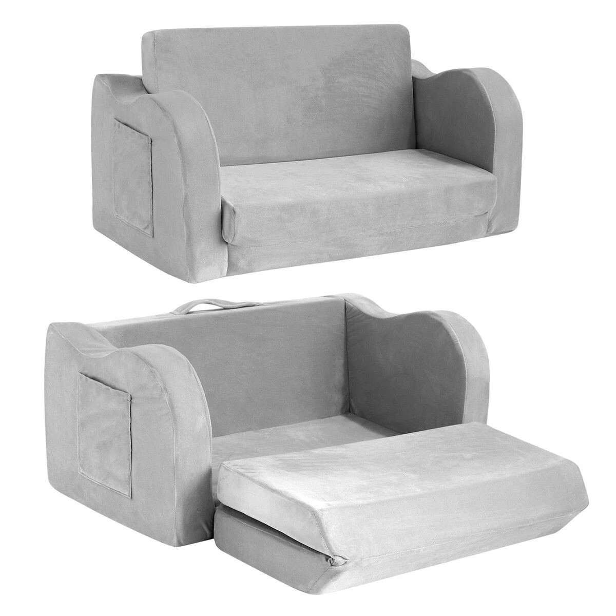 2 Kidbot Flip Out Kids Sofa 2 In 1 Convertible Couch Lounge Chair Comfy Seater Armchair Backrest Bed Soft Fabric Toddler, 2 of 2